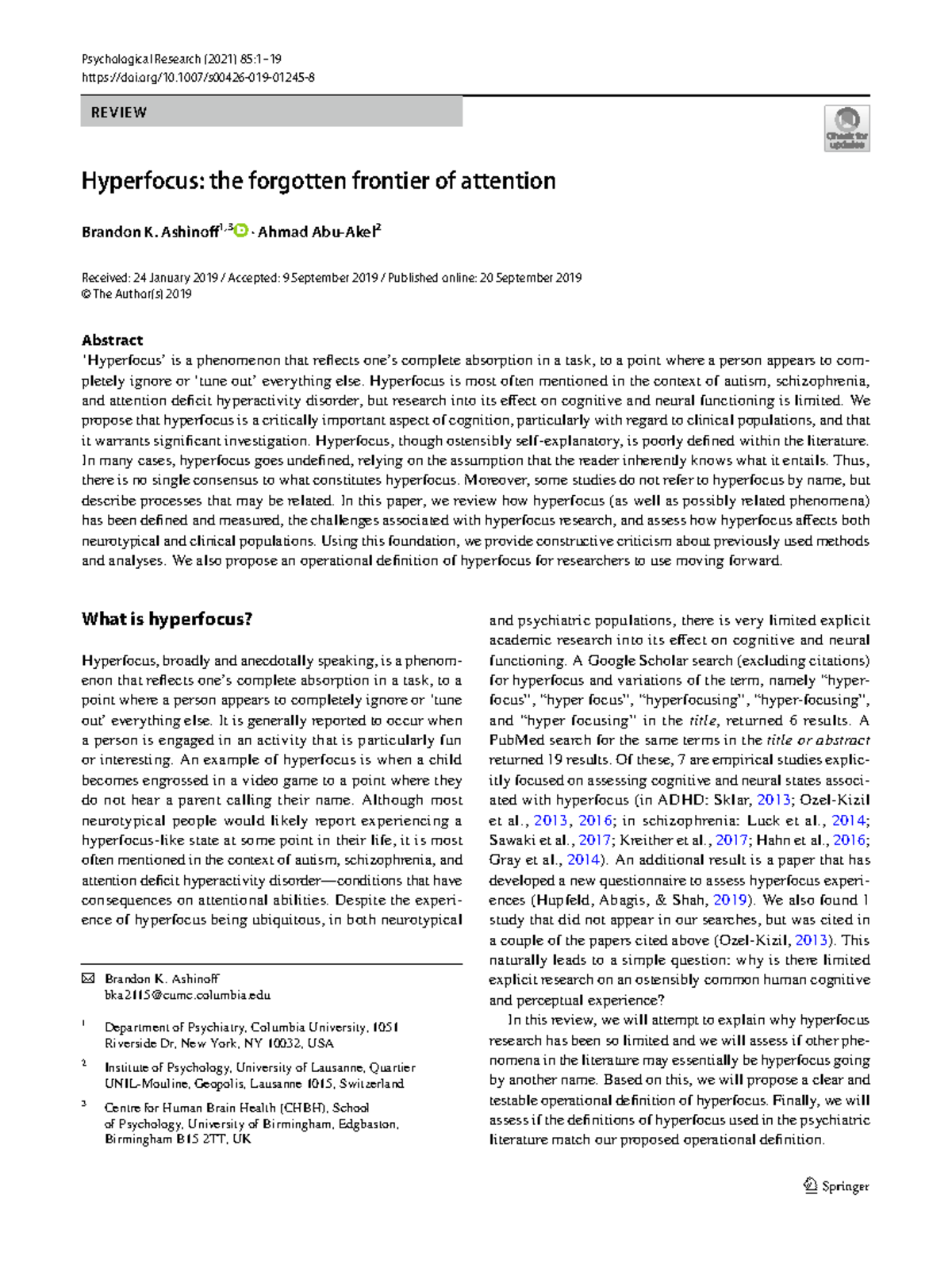 Hyperfocus and how it manifests in ADHD - Vol.:(0123456789)1 3 doi/10. ...
