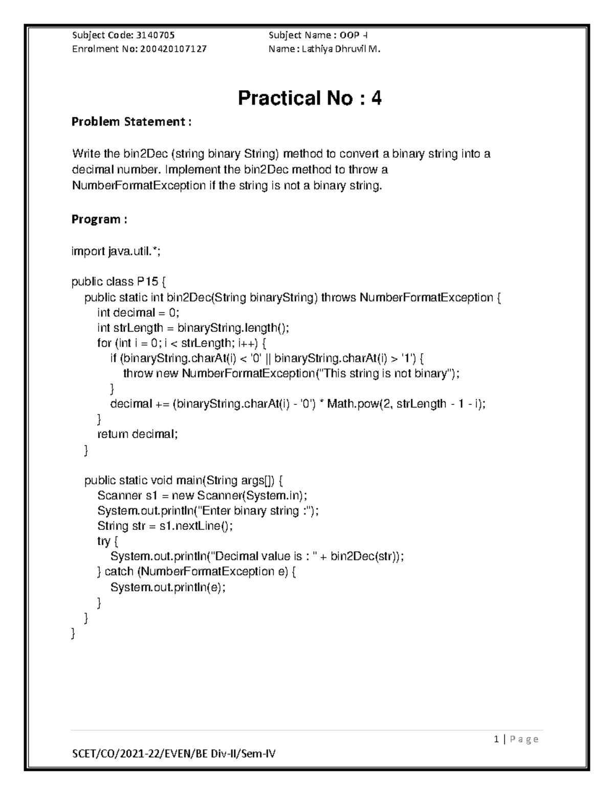 string binary in oop - Subject Code: 3140705 Subject Name : OOP -I ...