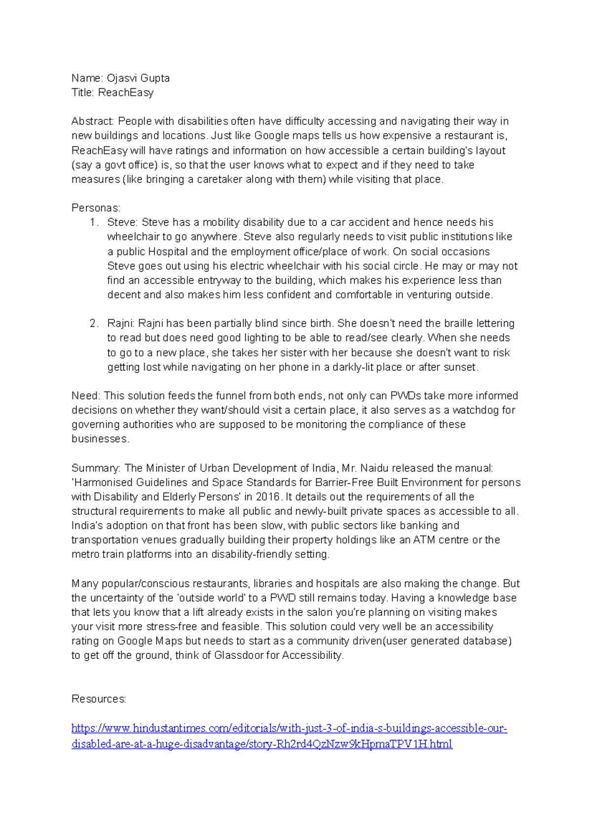 Systems Thinking ProposalOjasvi Name Ojasvi Gupta Title ReachEasy