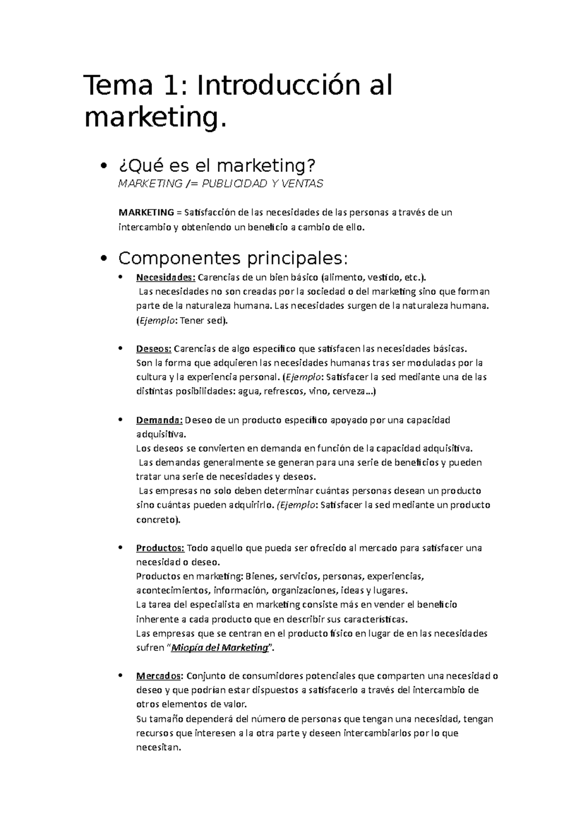 Tema 1 - Resumen del tema, de introducción al marketing - Tema 1: al ...