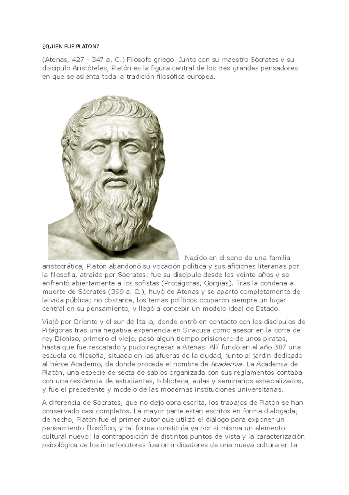 Quien fue platon ninguna quien fue platon atenas 427 347 a c