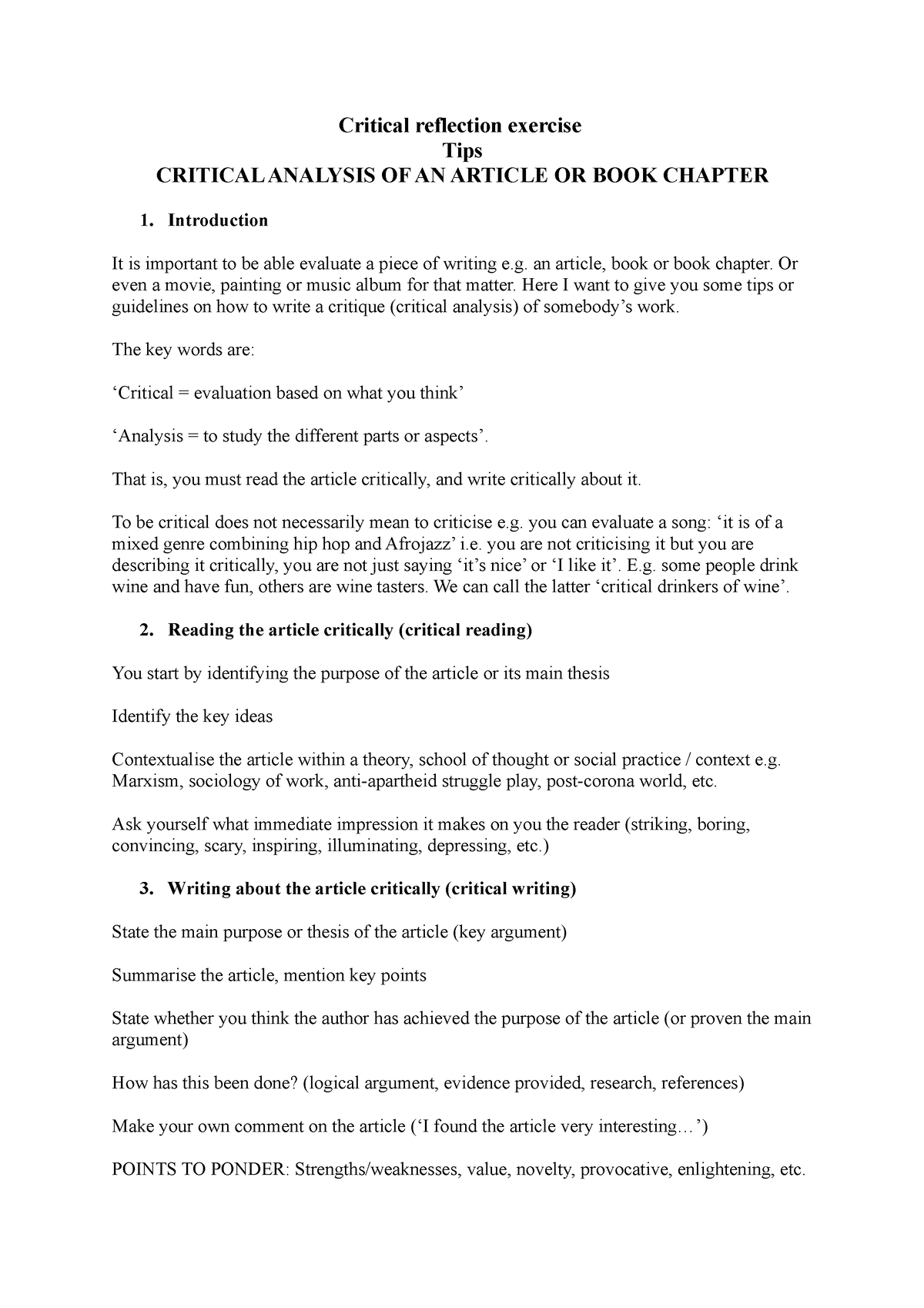 Critical Reflection Assignment Tips - Critical Reflection Exercise Tips ...