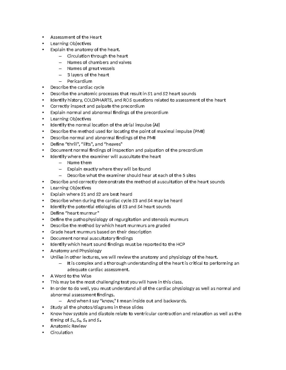 Assessment of the Heart regina - Assessment of the Heart Learning ...