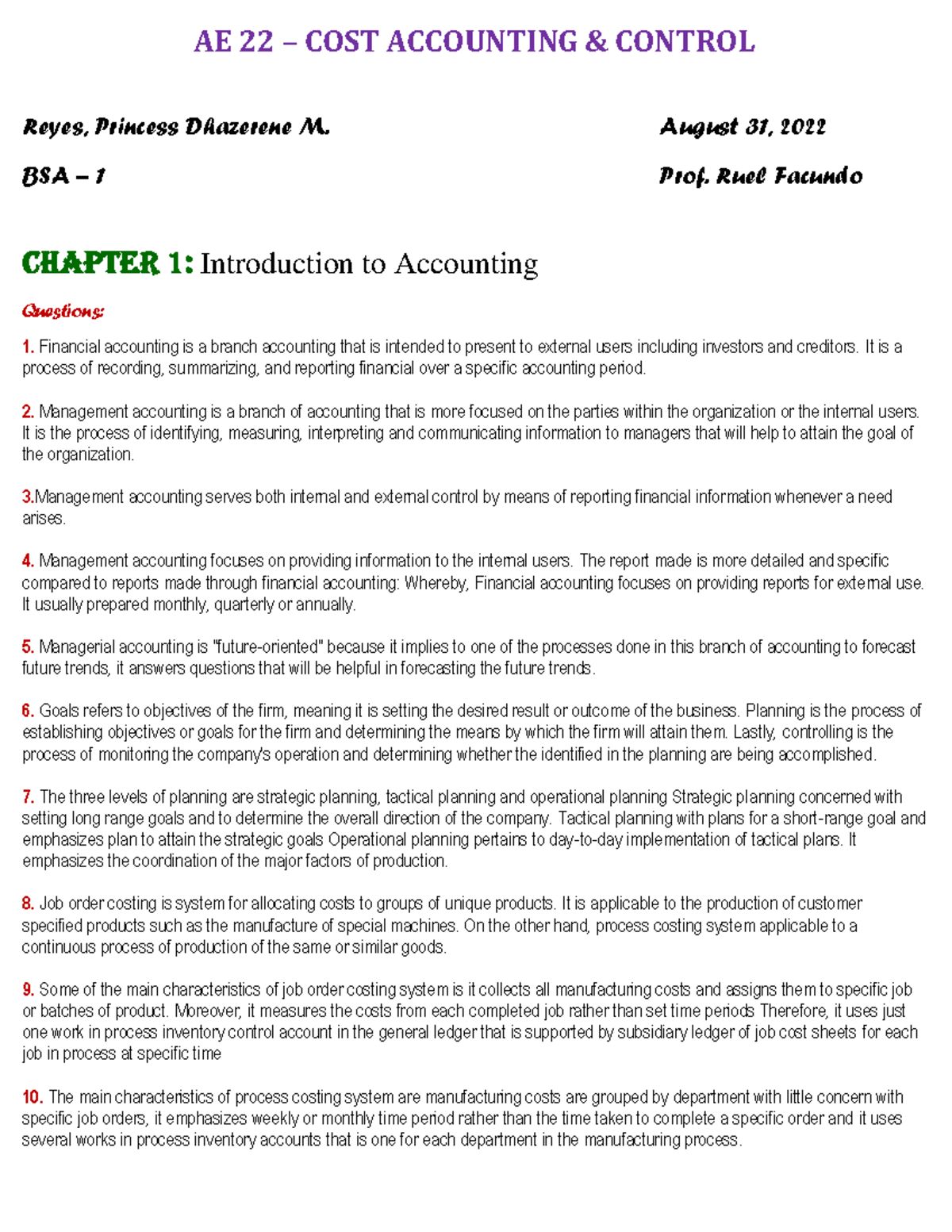 CAC CHAP 1 CHAP 2 - CAC CHAP 1 - AE 22 – COST ACCOUNTING & CONTROL ...