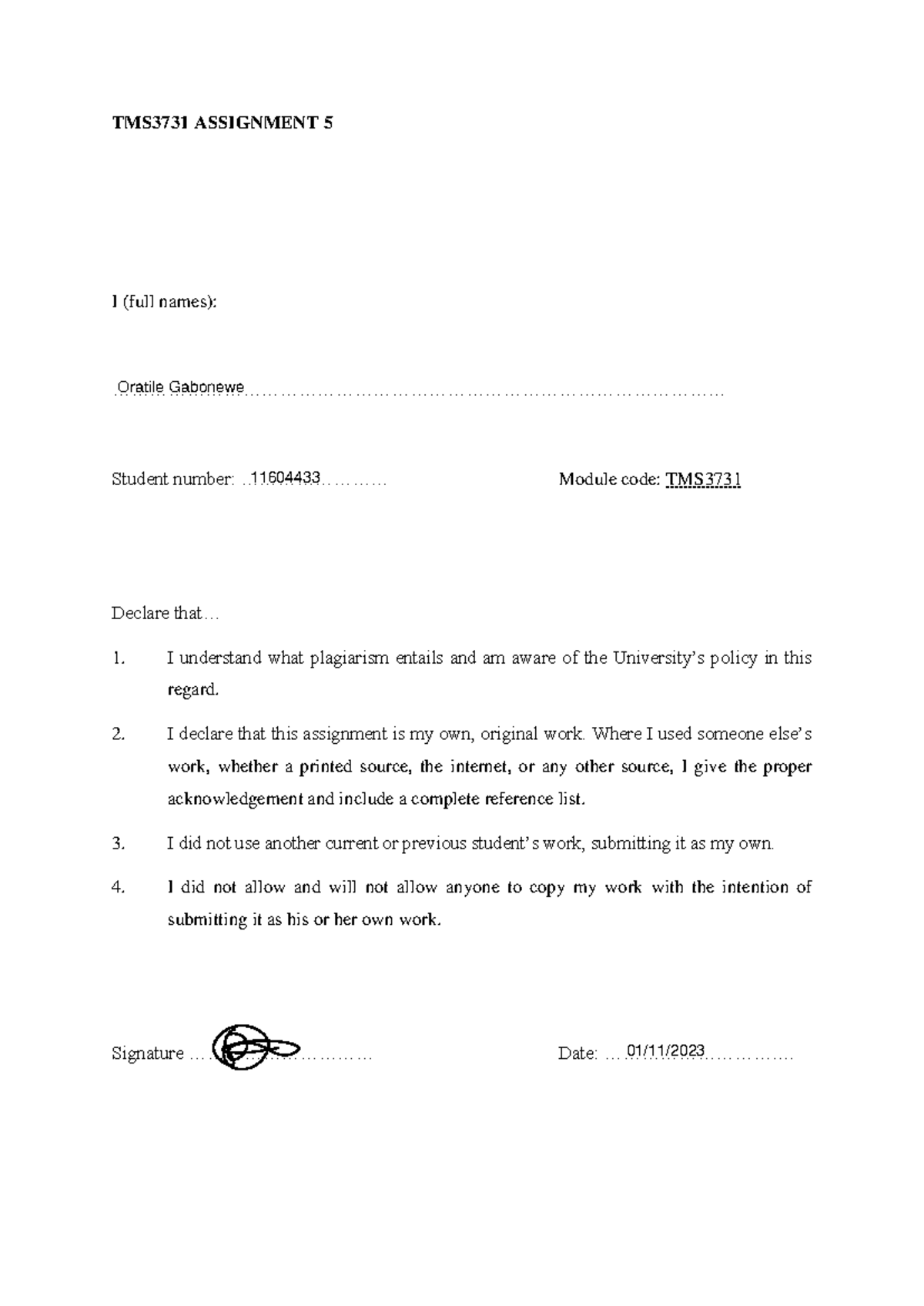 TMS3731 Assessment 5 File Submission - TMS3731 ASSIGNMENT 5 I (full ...