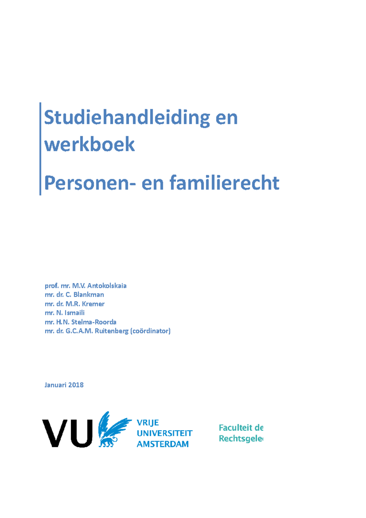 Familierecht Week 1 - Studiehandleiding En Werkboek Personen- En ...