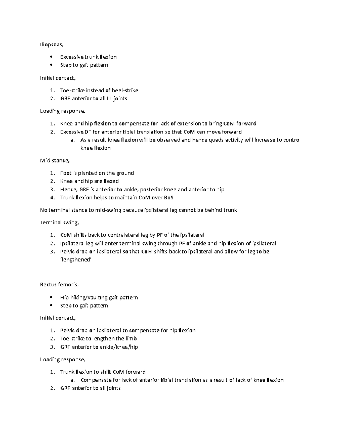 Altered gait - Exam prep - Iliopsoas, Excessive trunk flexion Step to ...