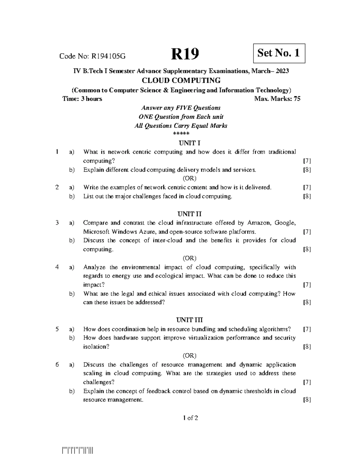 Cloud Computing NOV 2022 - IV B. Tech I Semester Regular Examinations ...