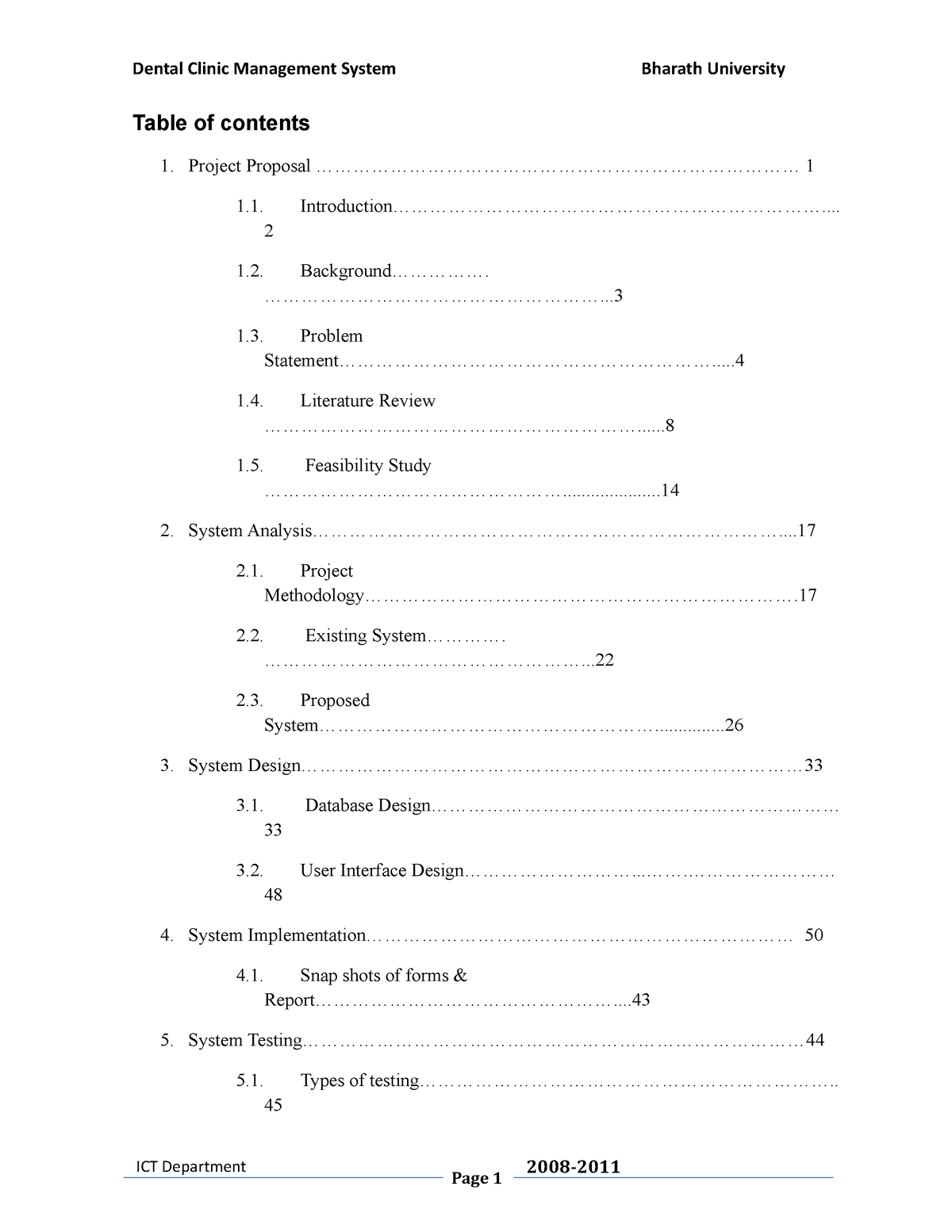 dental-clinic-management-system-table-of-contents-project-proposal