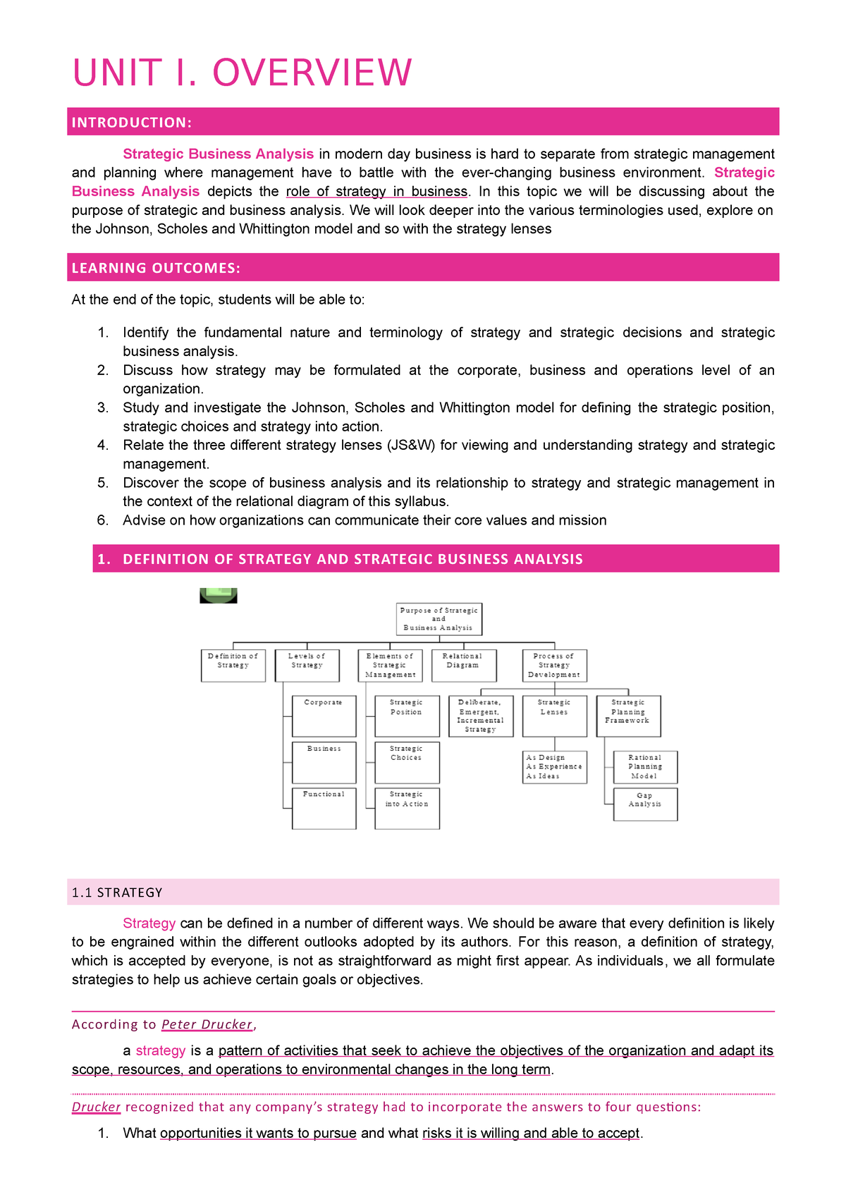 Unit I - Strategic Analysis - UNIT I. OVERVIEW INTRODUCTION: Strategic ...