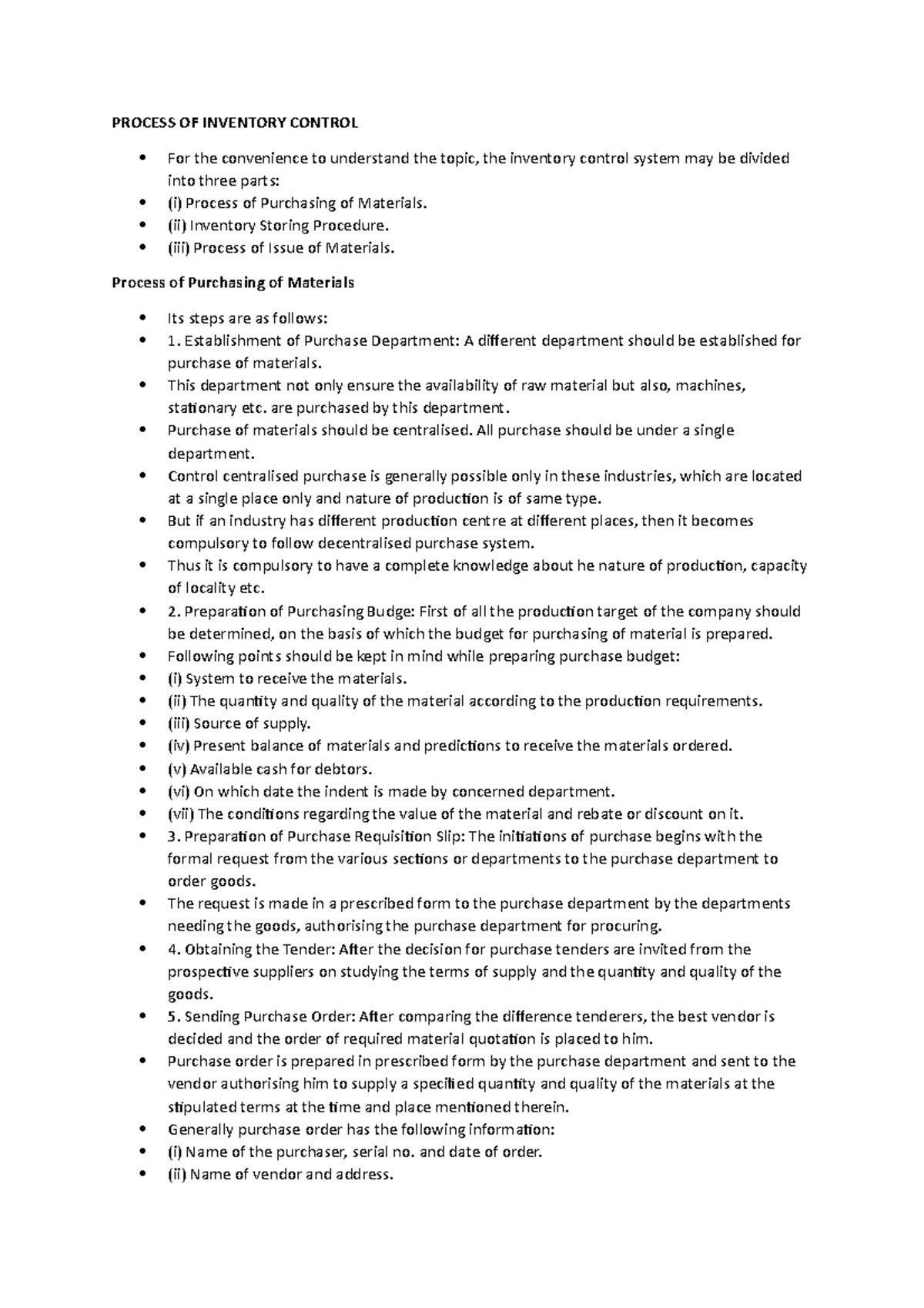 Process OF Inventory Control - PROCESS OF INVENTORY CONTROL For the ...