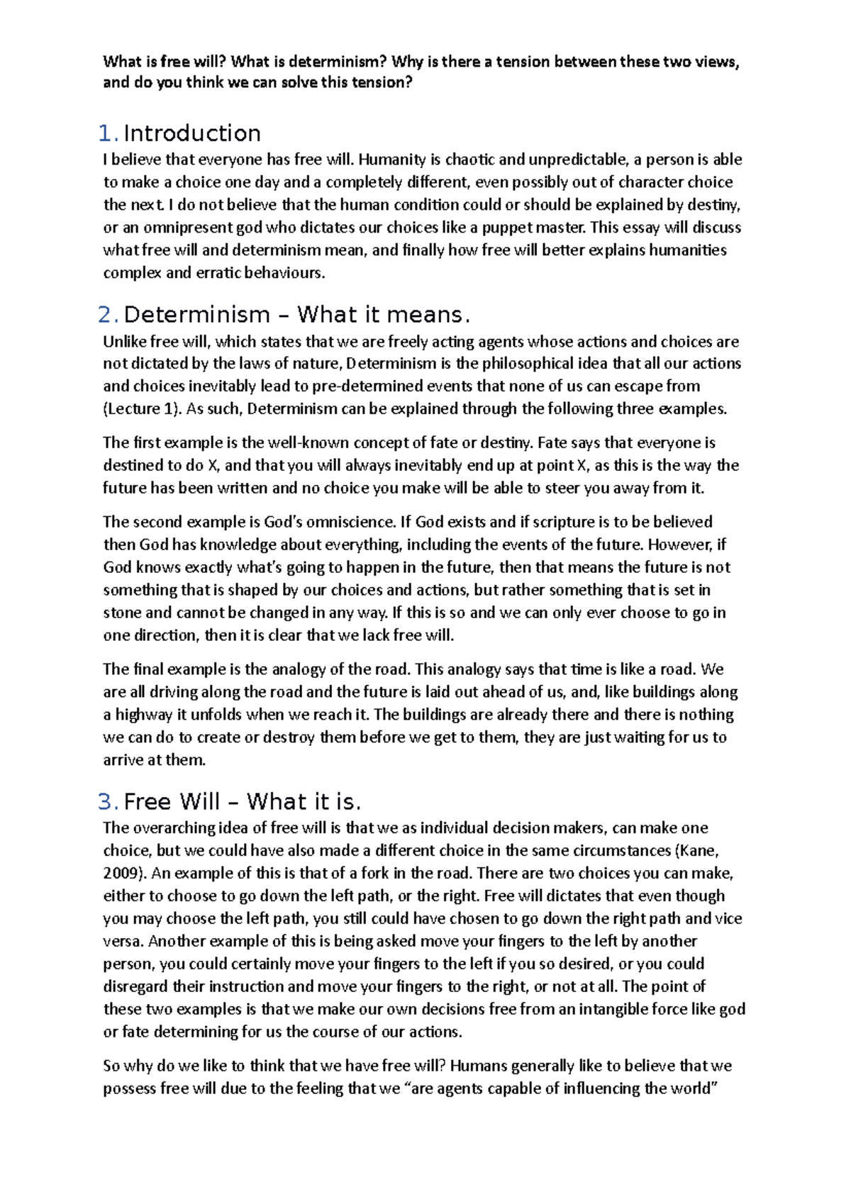 minority report free will vs determinism essay