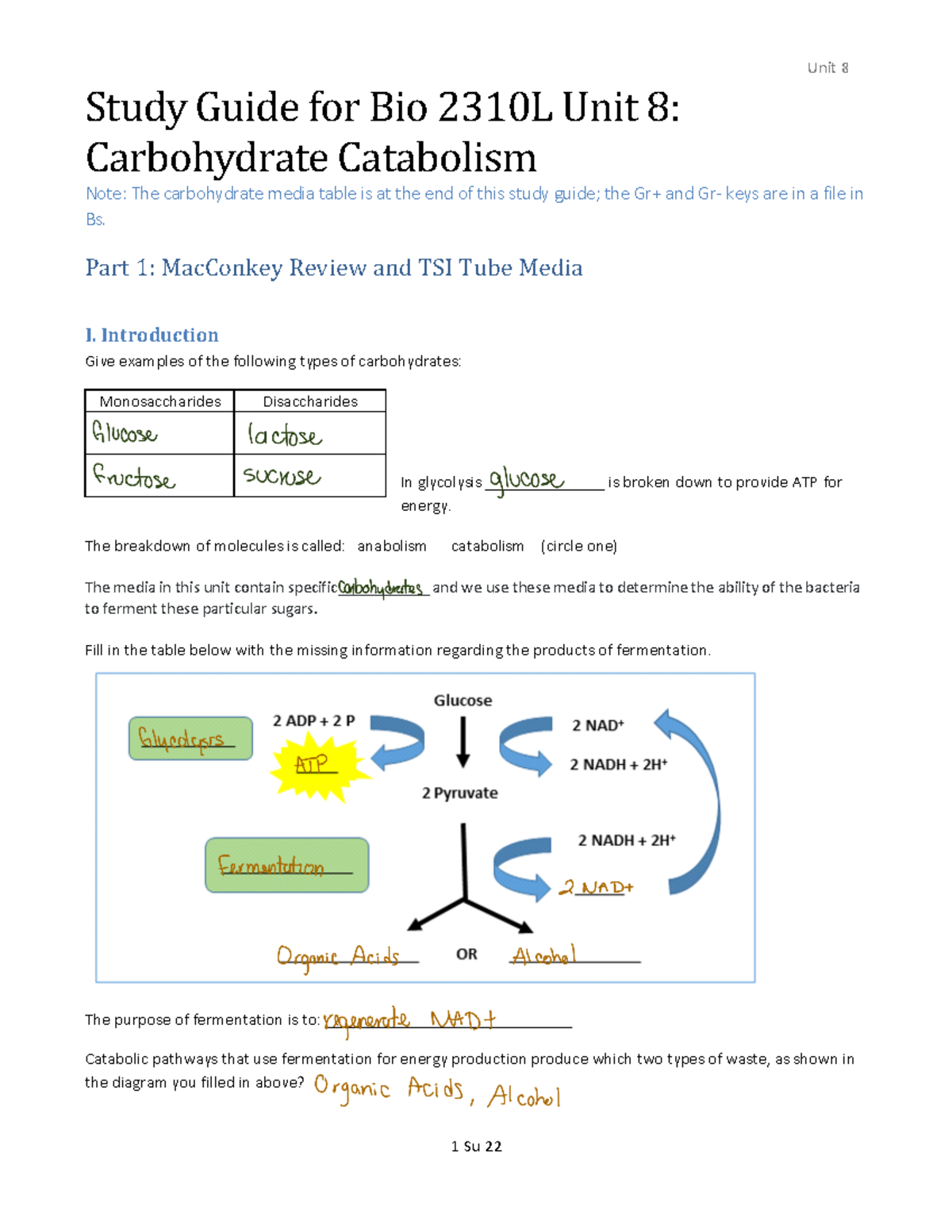 Unit 8 Study Guide 3-29-22 - Study Guide for Bio 2310L Unit 8 ...