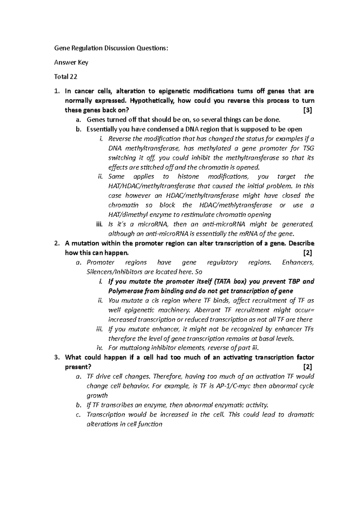 Ch03Gene Regulation Discussion Questions Answer key Gene Regulation