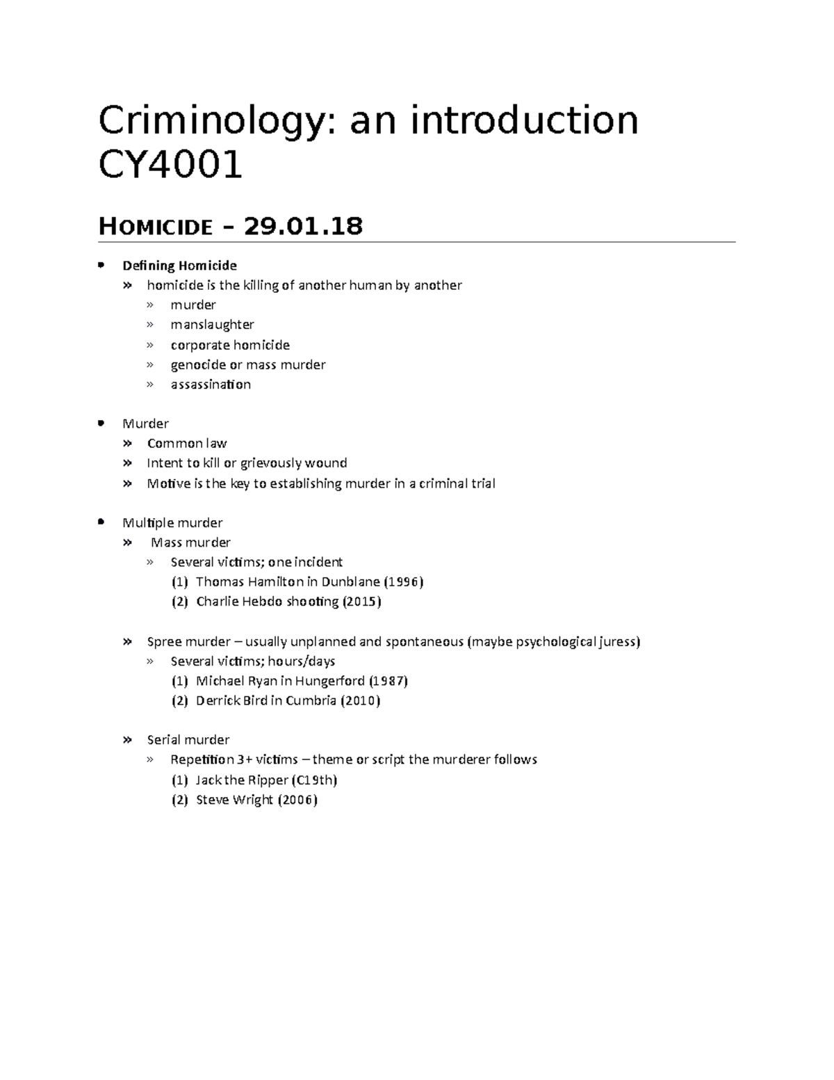 Homicide - Criminology: an introduction CY HOMICIDE – 29. Defining ...