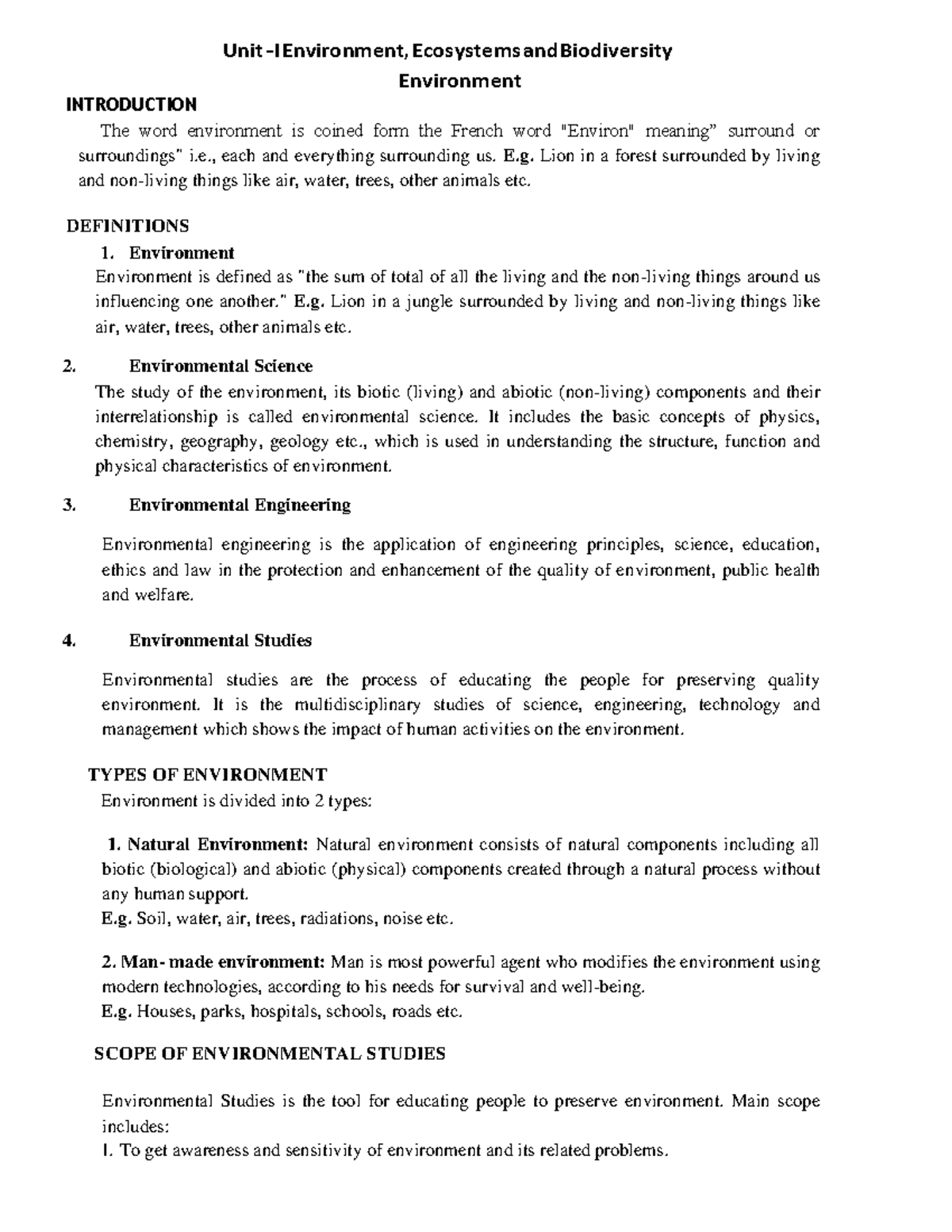 EVSE Course Material - Btf - INTRODUCTION Unit - I Environment ...