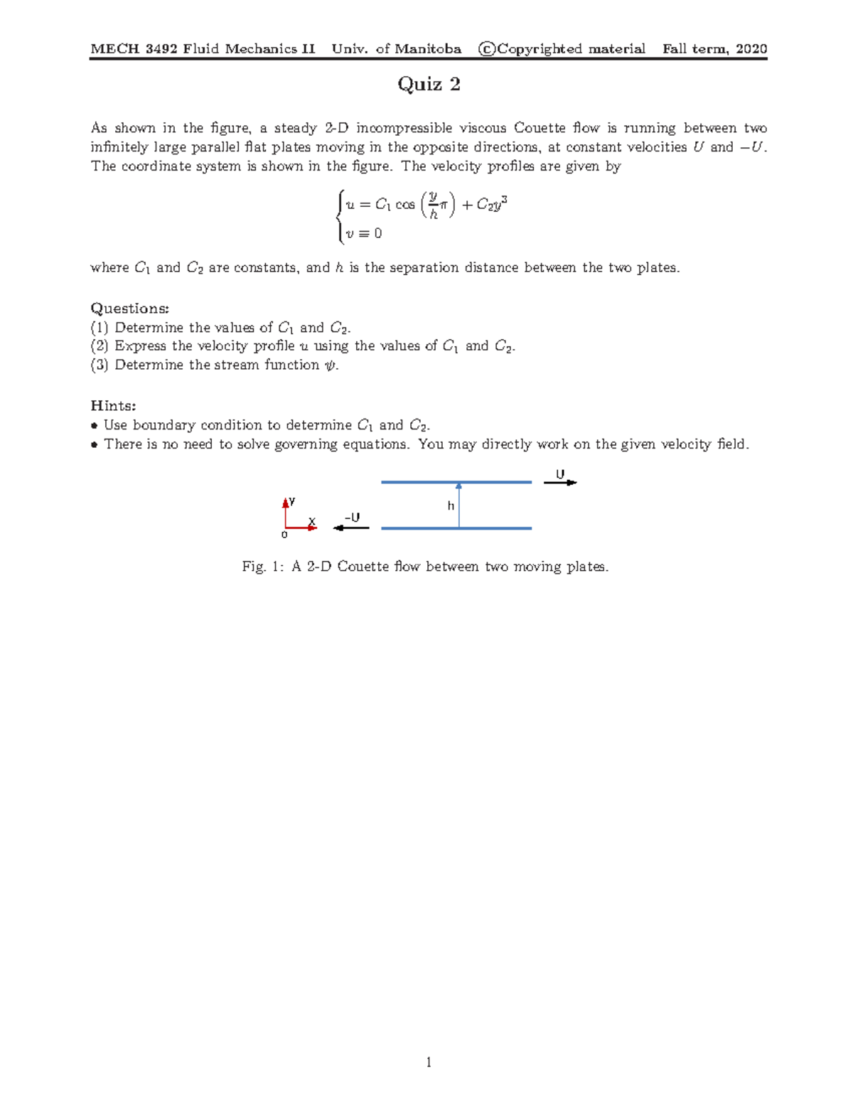 Quiz 2 with solutions - MECH 3492 Fluid Mechanics II Univ. of Manitoba ...