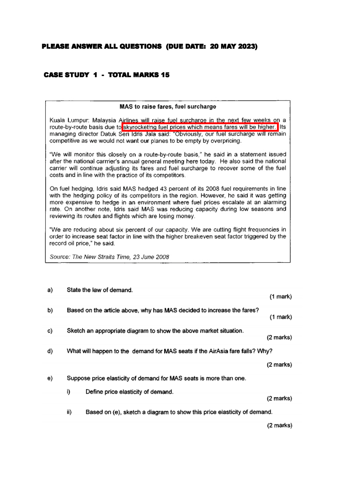 economics task 3 case study memorandum