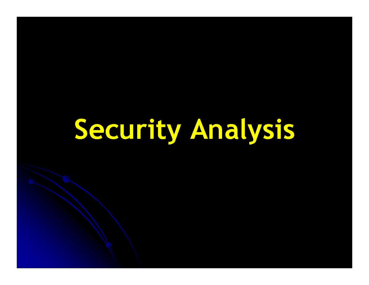 Security Analysis - Lecture Notes 2 - Security Analysis What Is Capital ...