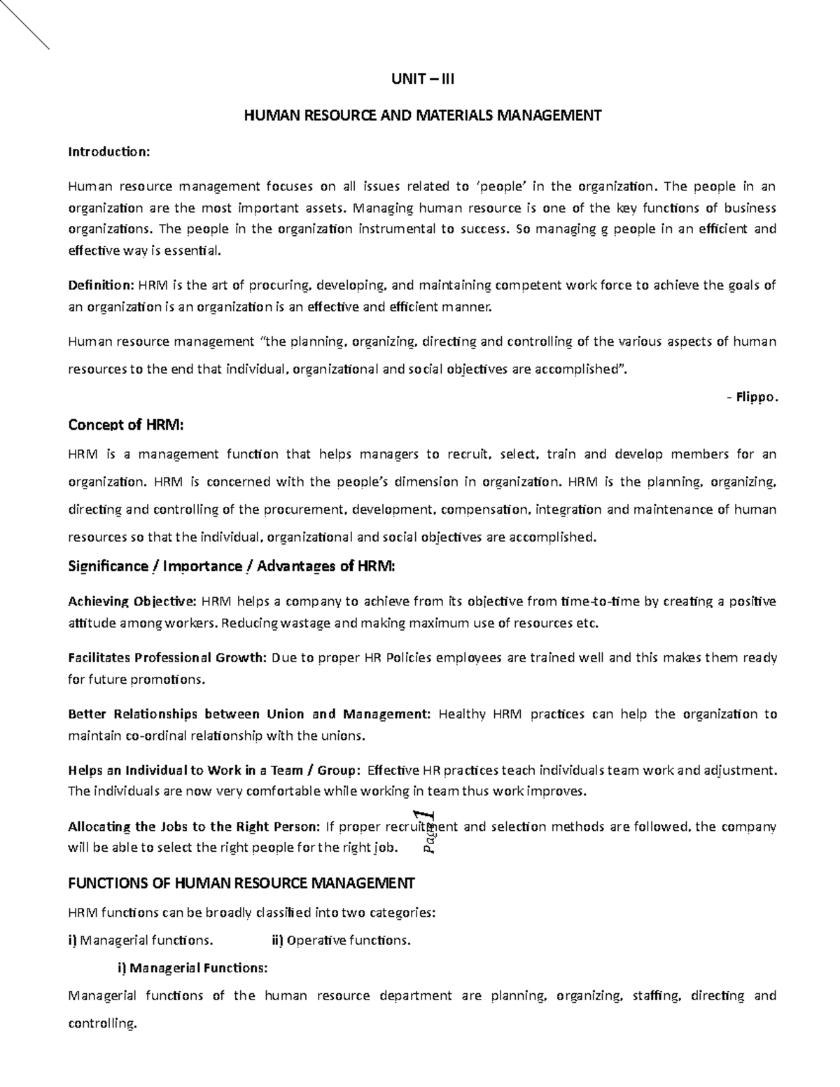 MS UNIT-III Material - Ms notes - Page 1 UNIT – III HUMAN RESOURCE AND ...