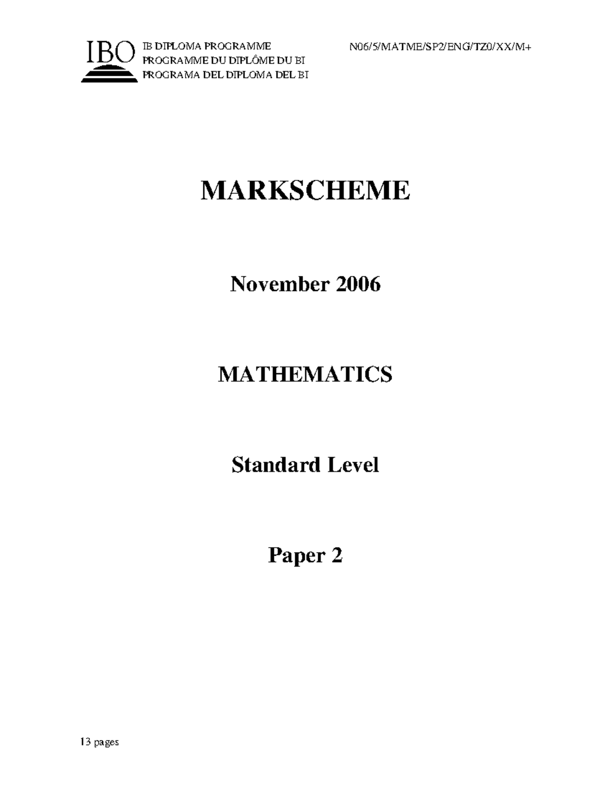 Mathematics paper 2 SL markscheme123 - c IB DIPLOMA PROGRAMME PROGRAMME ...