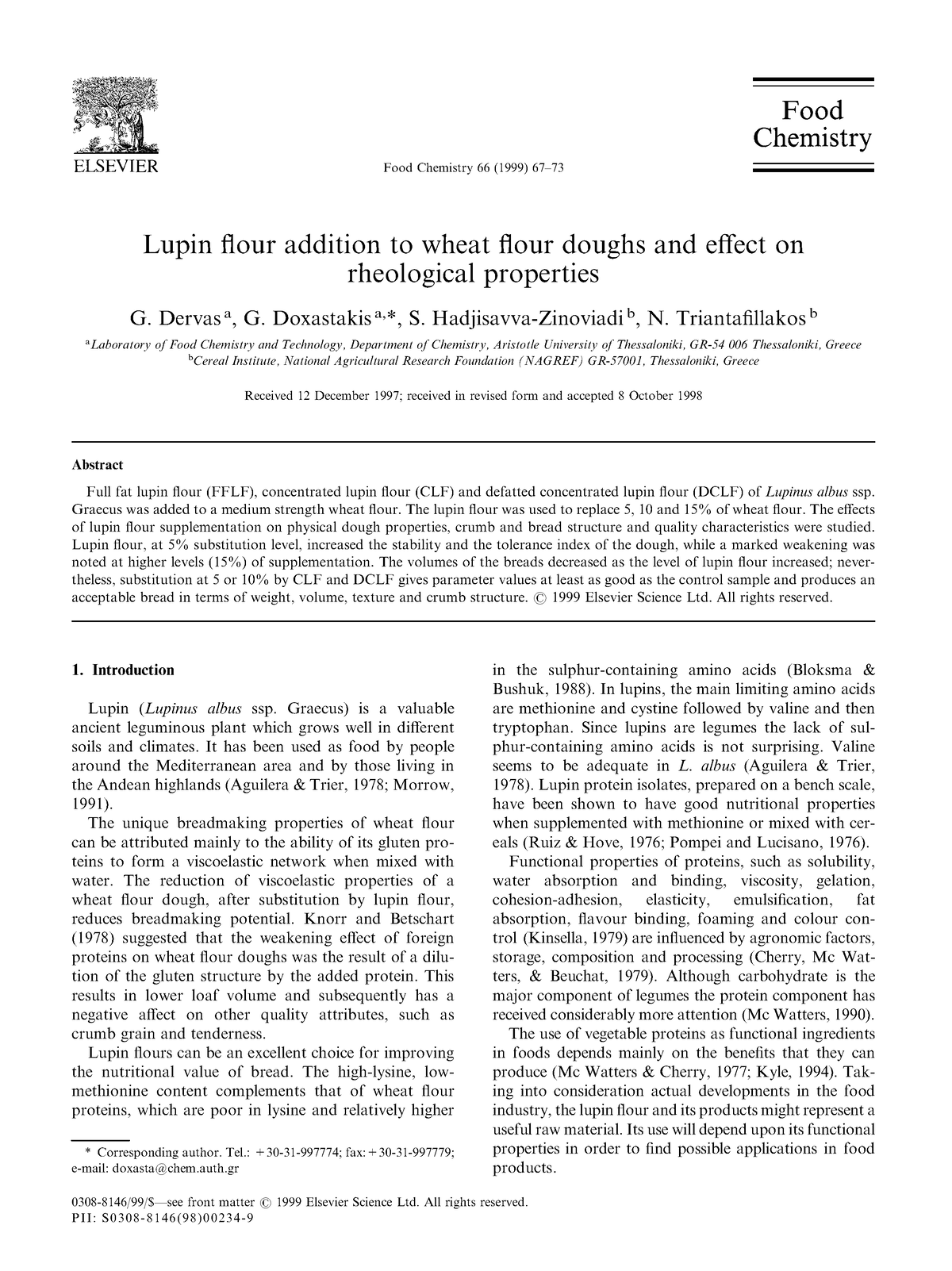 Lupine and Wheat flour reological properties - Lupin ̄our addition to ...