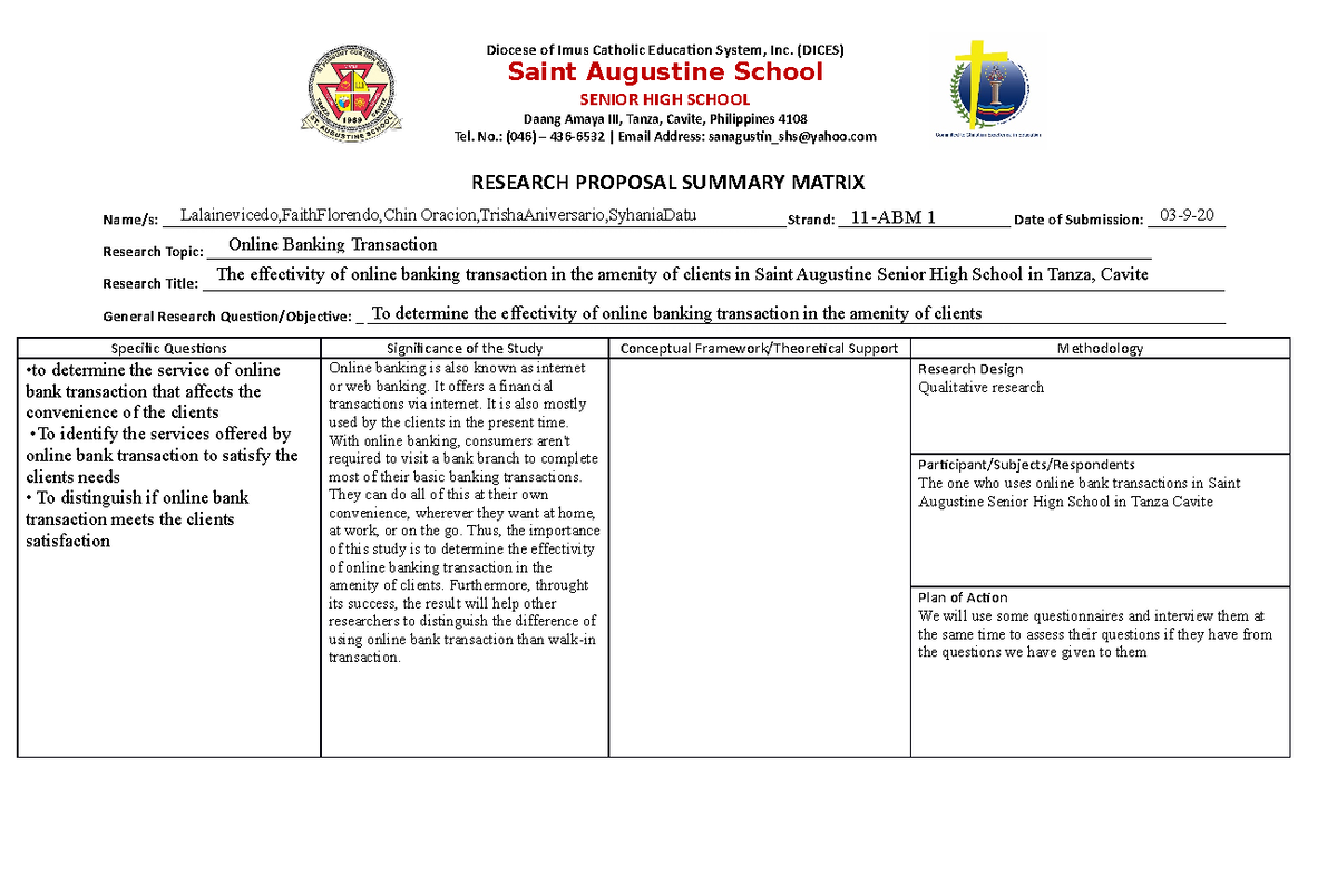 Research Proposal Summary Matrix 11 - RESEARCH PROPOSAL SUMMARY MATRIX ...