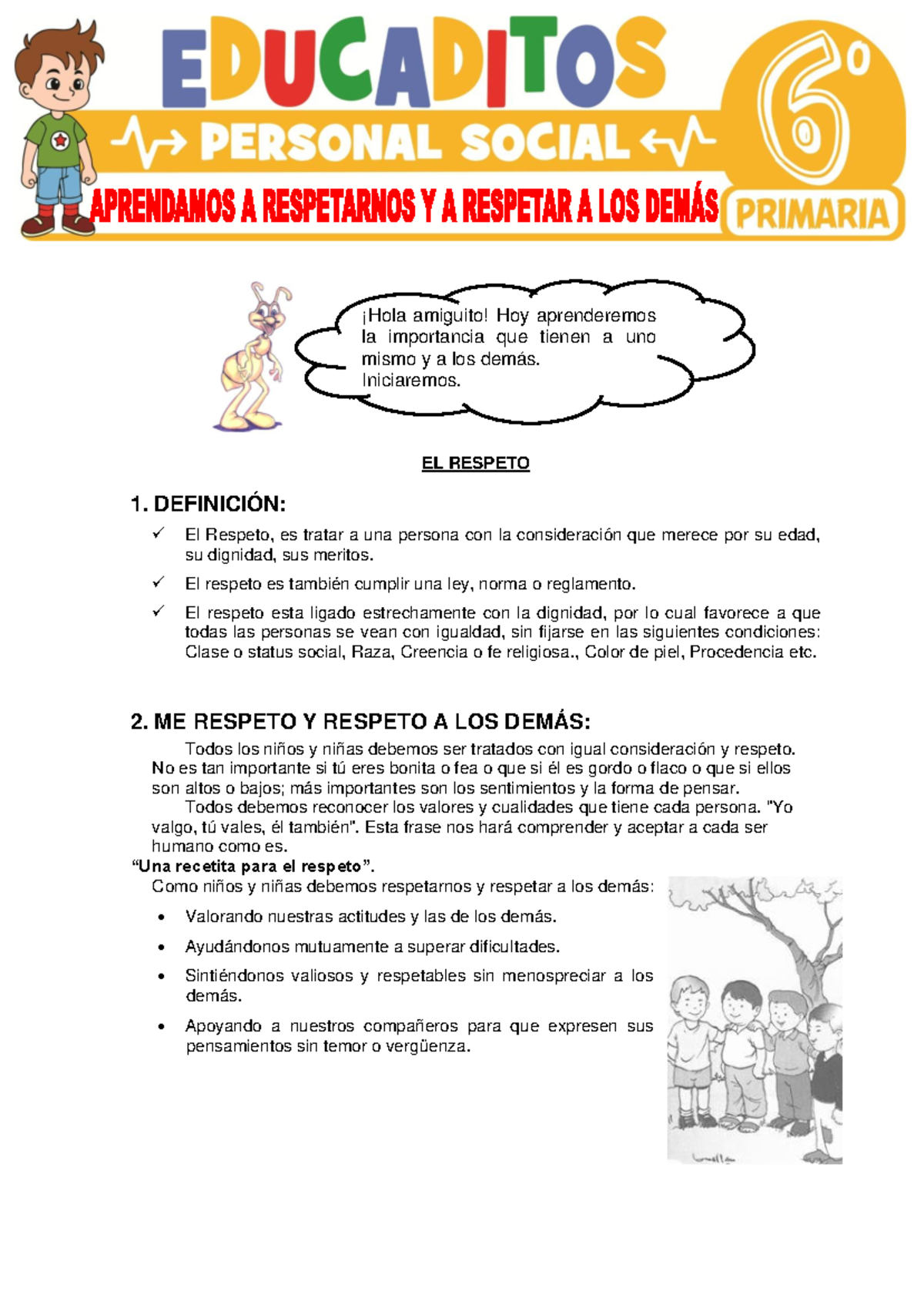 Aprendamos a Respetarnos y a Respetar a los Demas para Sexto Grado de ...