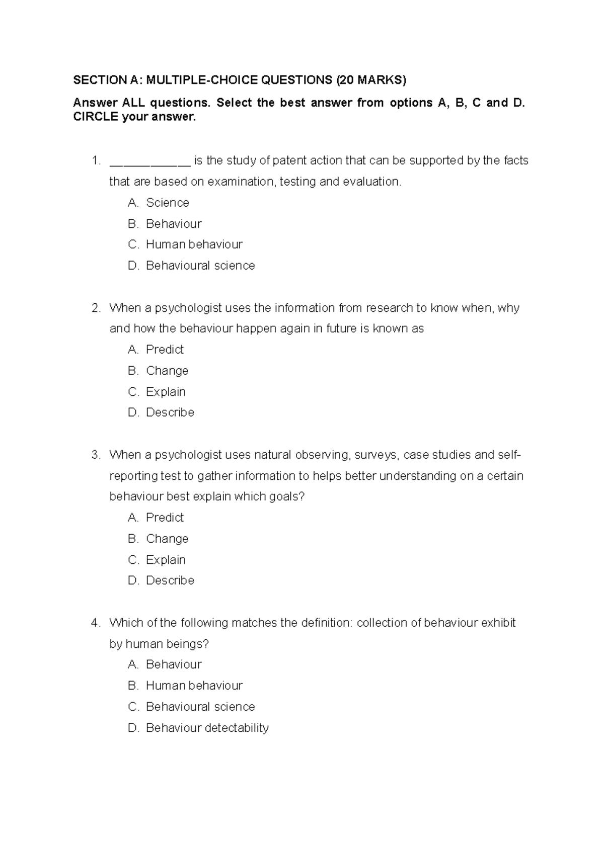 Midterm EXAM Question Behavioral Science I Communication DIP IN Nursing