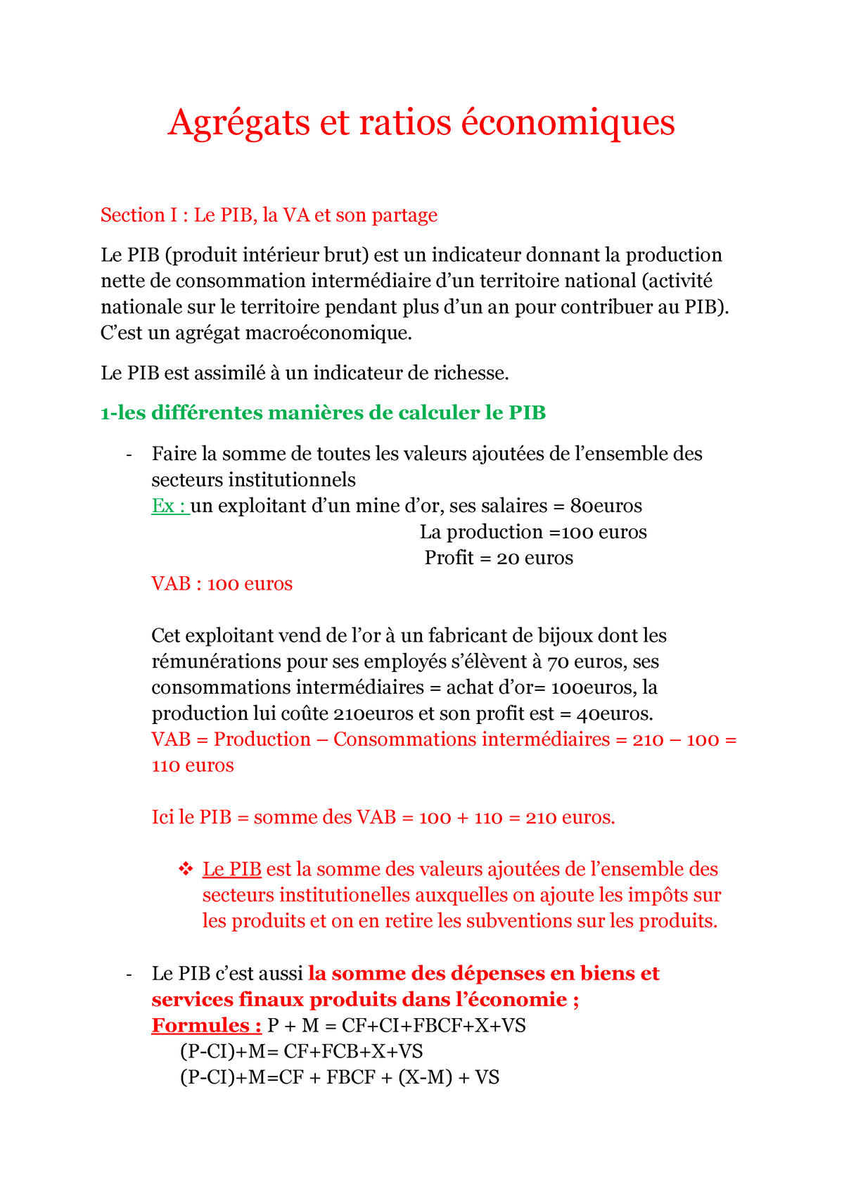 Agregats Et Ratios Economiques Studocu