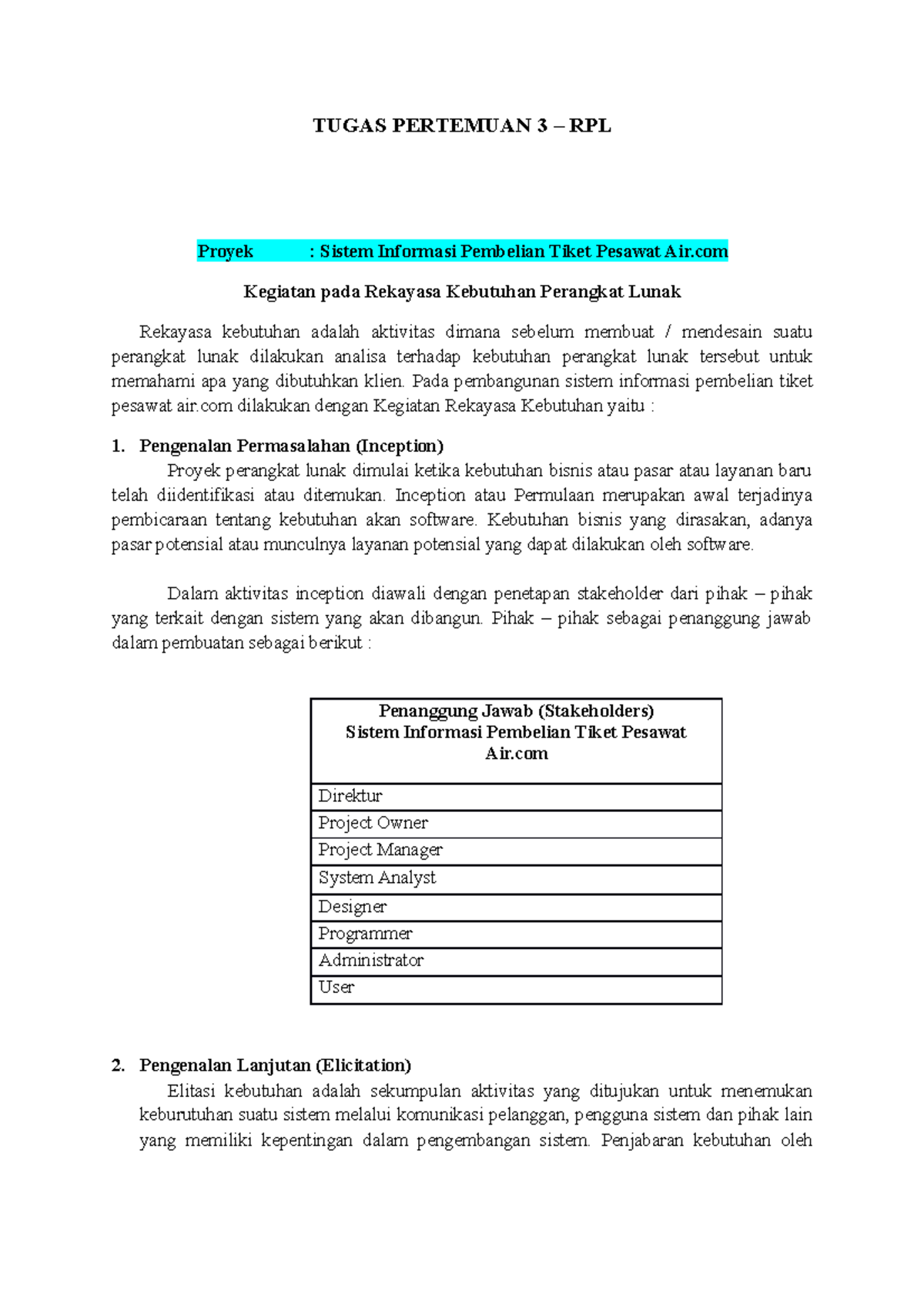 Rekayasa Perangkat Lunak - Pertemuan 3 - TUGAS PERTEMUAN 3 – RPL Proyek ...