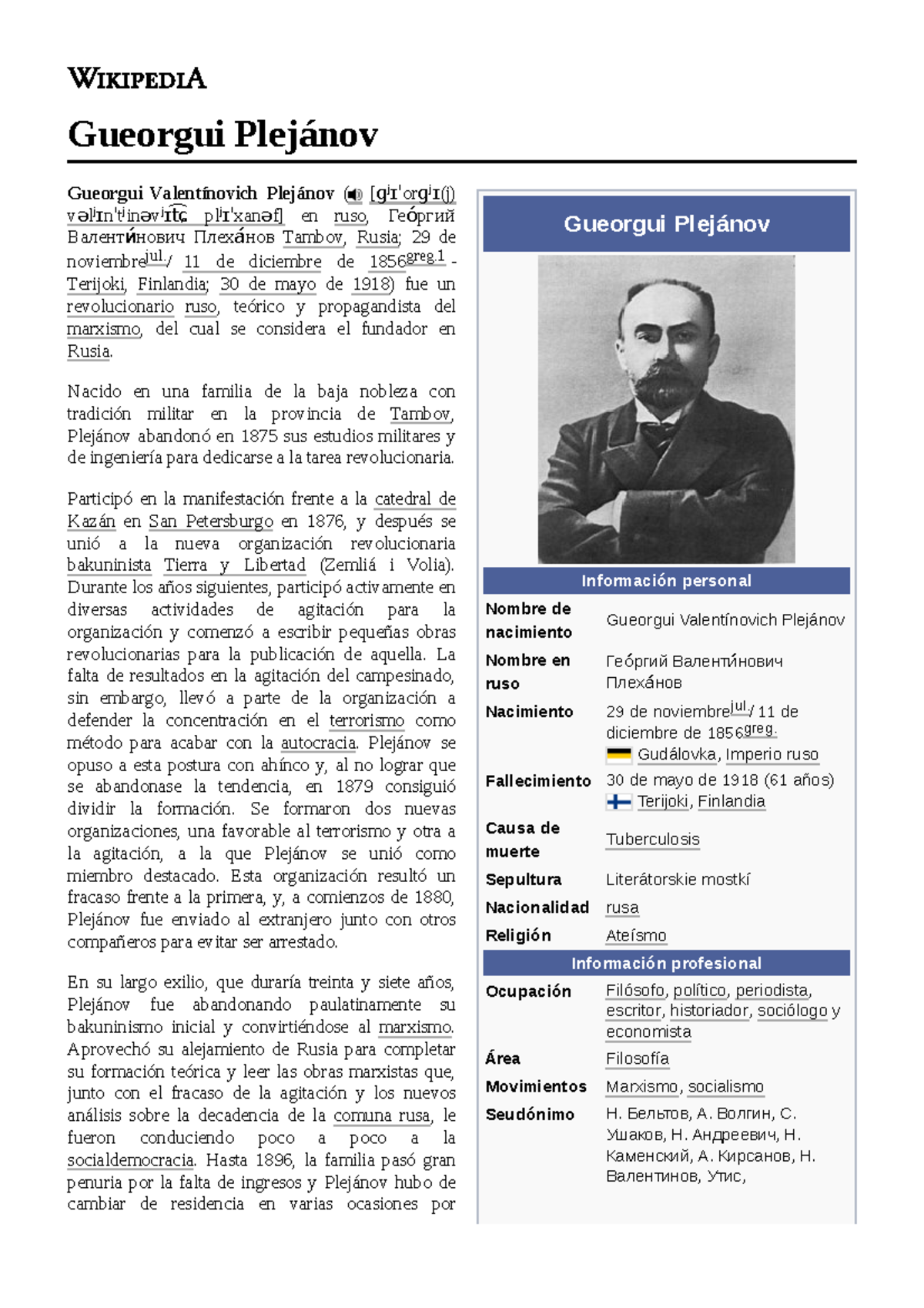 Plejánov Como mola la Wikipedia Plejánov