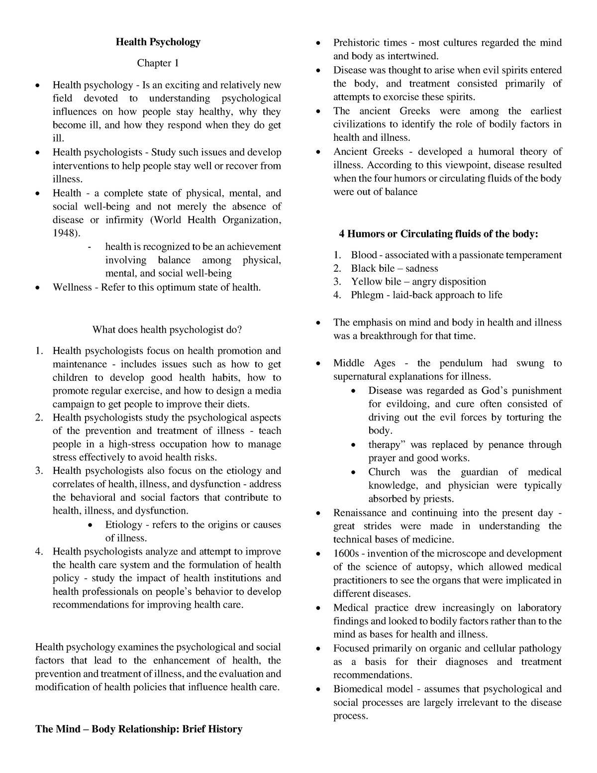 Health Psychology Midterms Reviewer - Health Psychology Chapter 1 ...