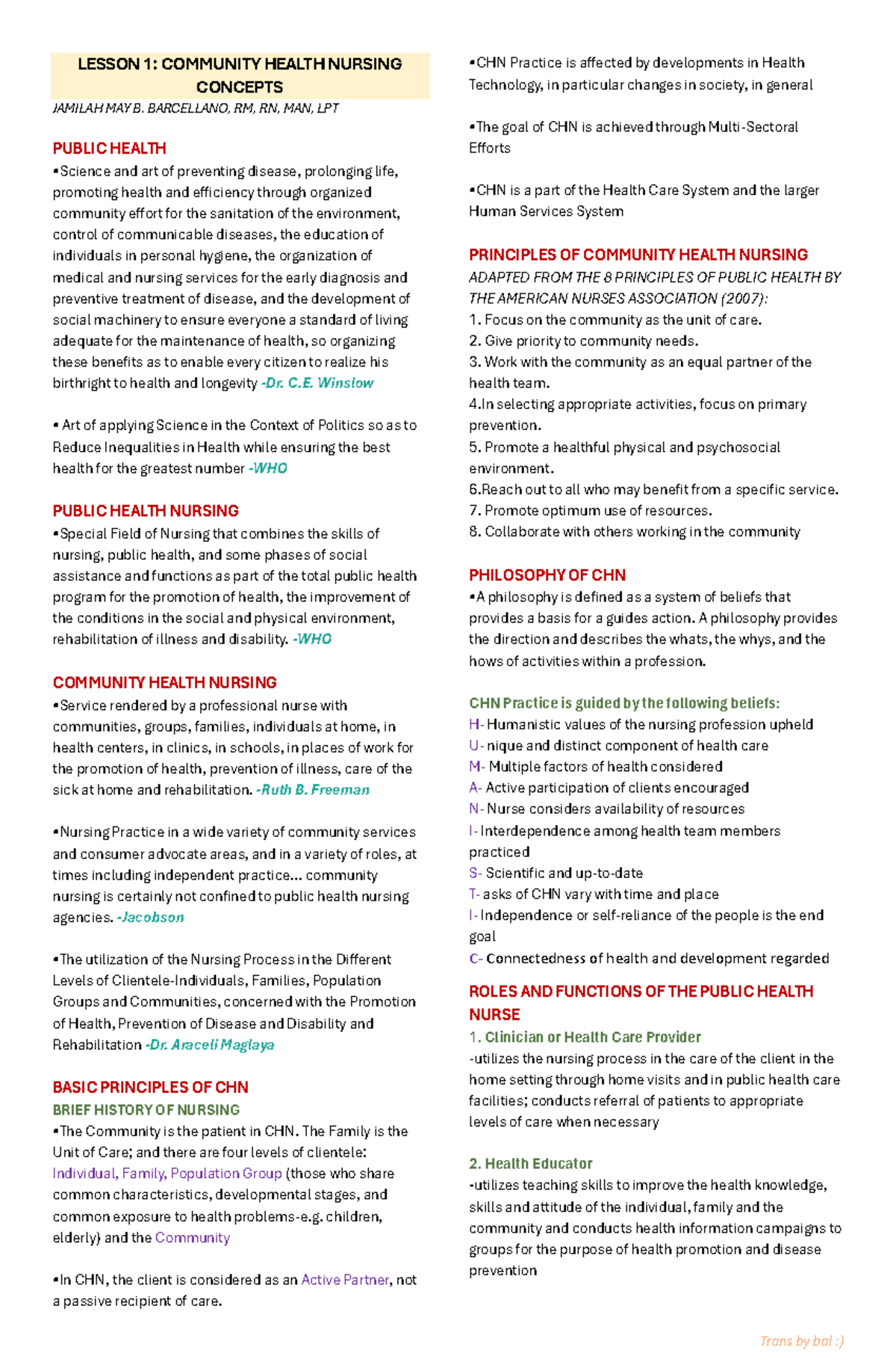 CHN 2 Lesson 1CHN Concepts - LESSON 1: COMMUNITY HEALTH NURSING ...