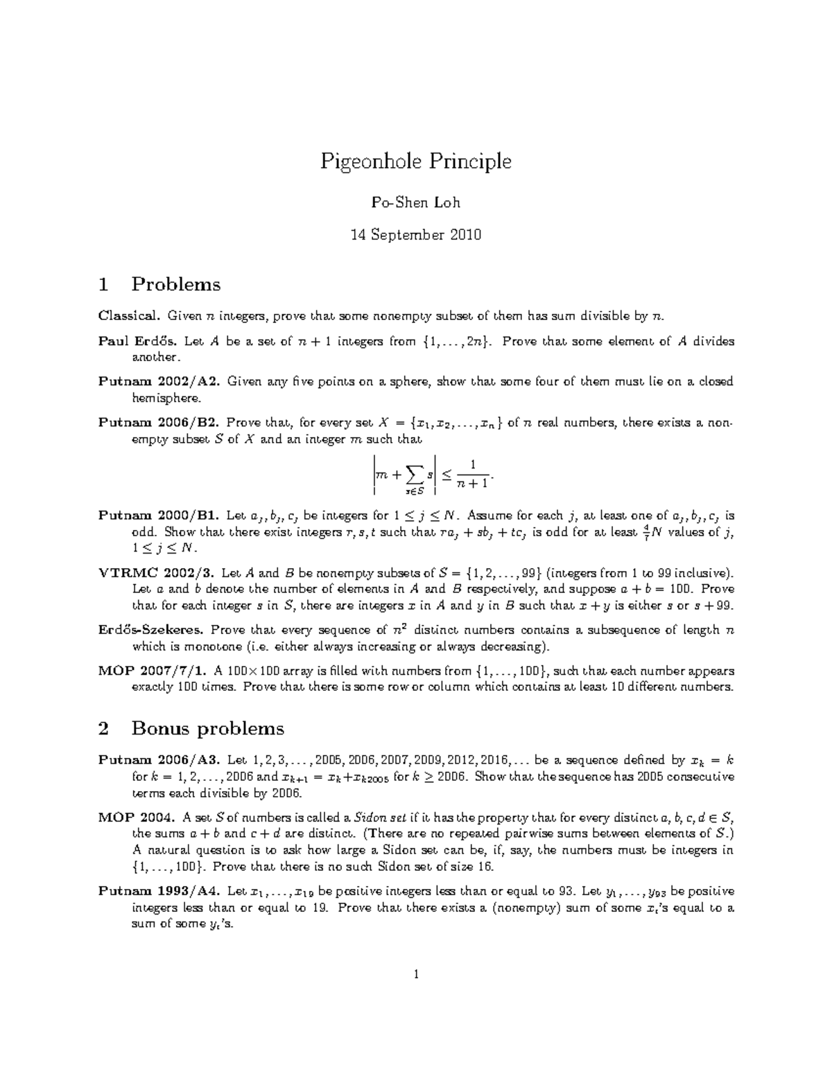 03pigeonhole pigeonhole Pigeonhole Principle PoShen Loh 14