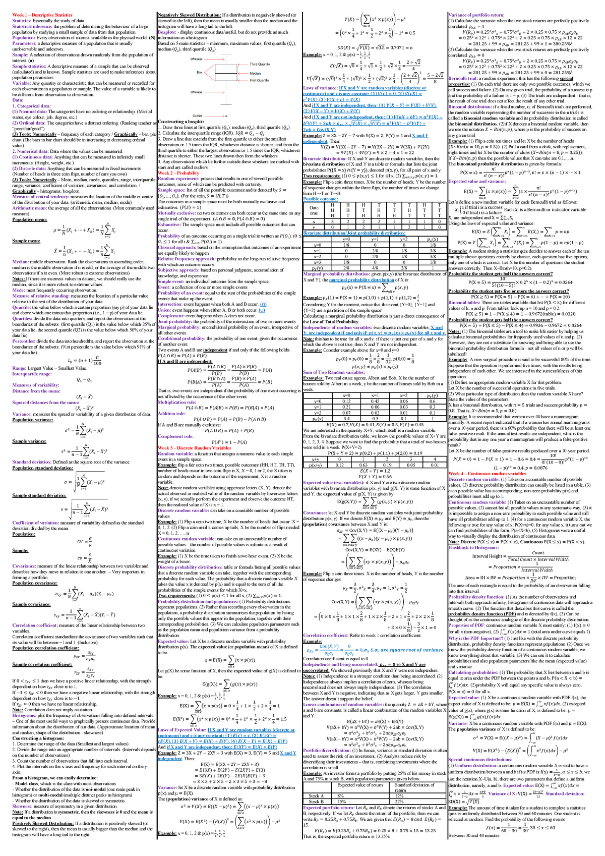 STAT 7055 Cheat sheet - Summary Stat - Warning: TT: undefined function ...