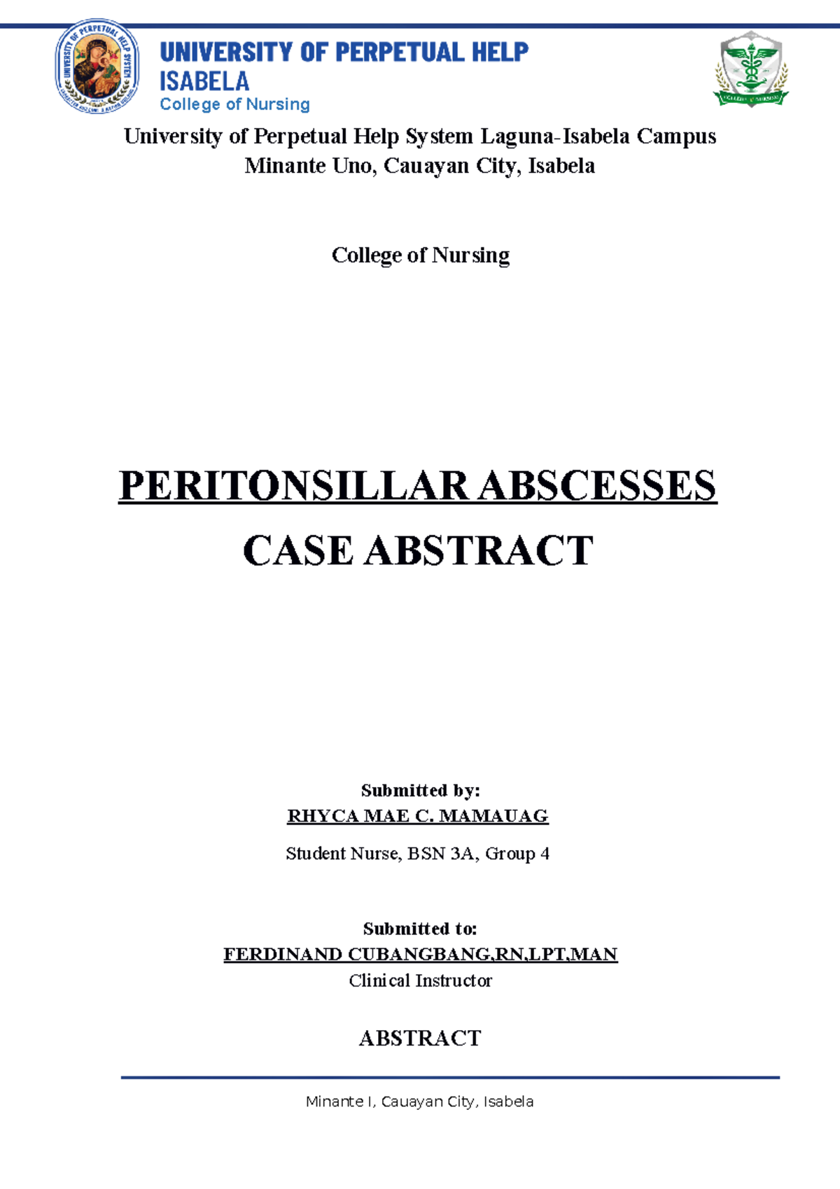 PTA - peritonsillar abscess - University of Perpetual Help System ...