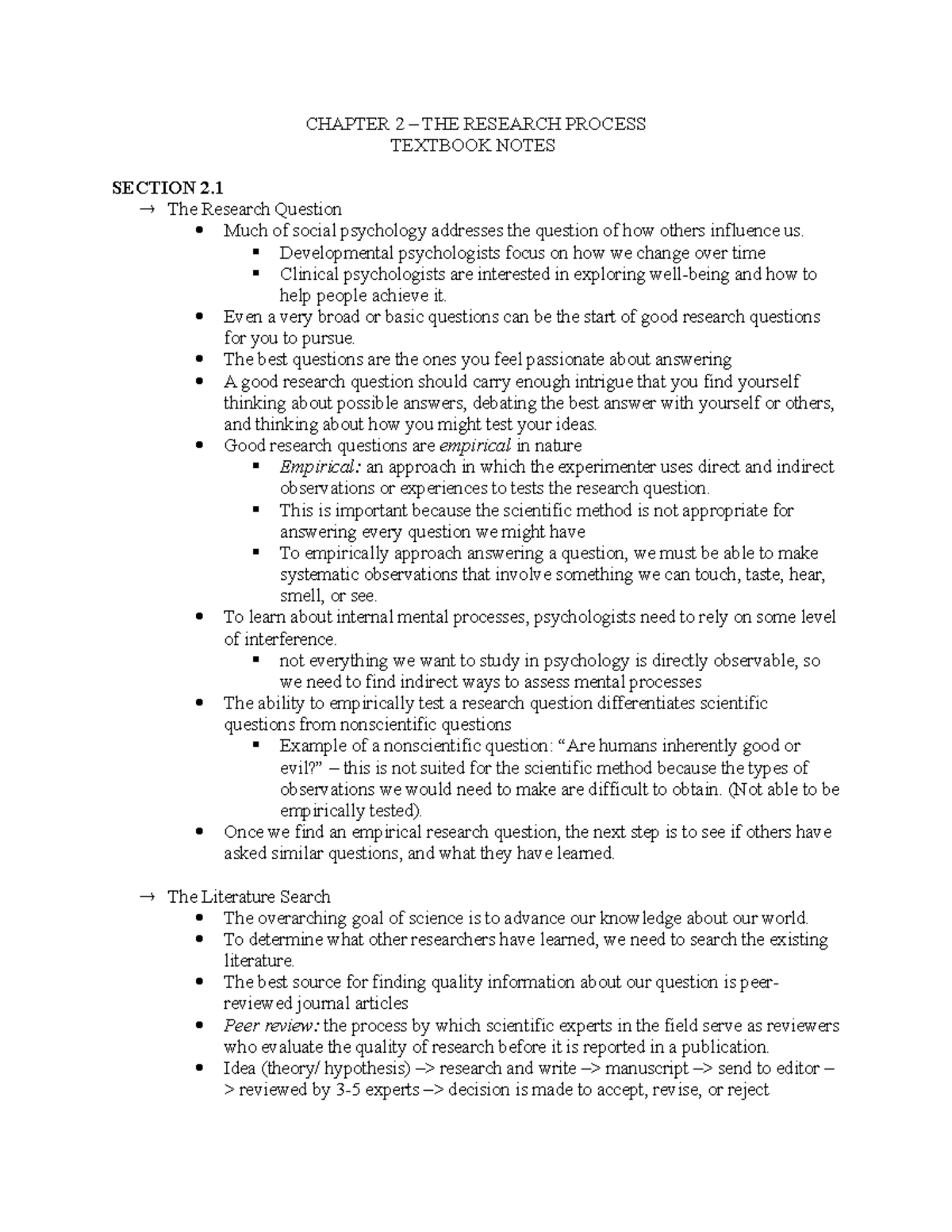 Chapter 2 - CHAPTER 2 – THE RESEARCH PROCESS TEXTBOOK NOTES SECTION 2 ...