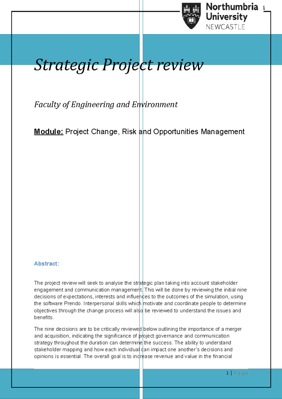 Michelle's individual report for 6th Jan - Strategic Project review ...