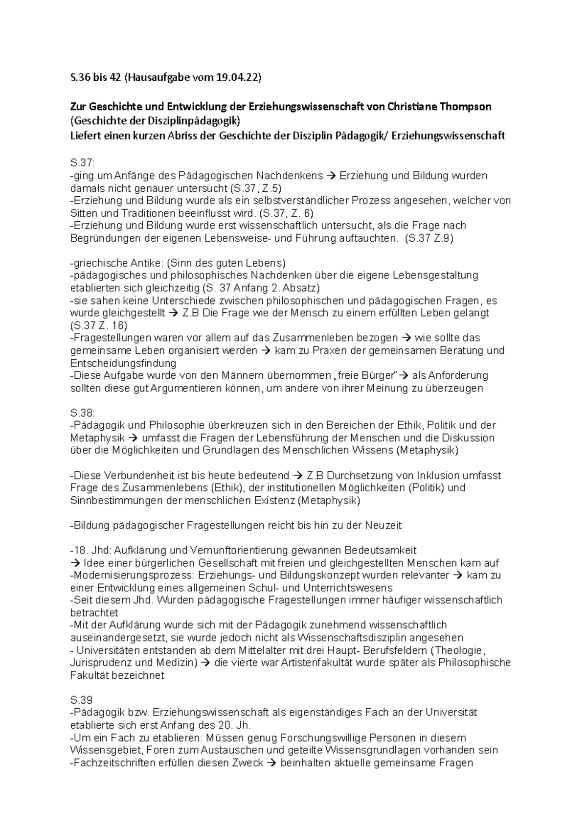 Disziplingeschichte Hausaufgabe S bis 42 (Hausaufgabe vom 19.04) Zur Geschichte