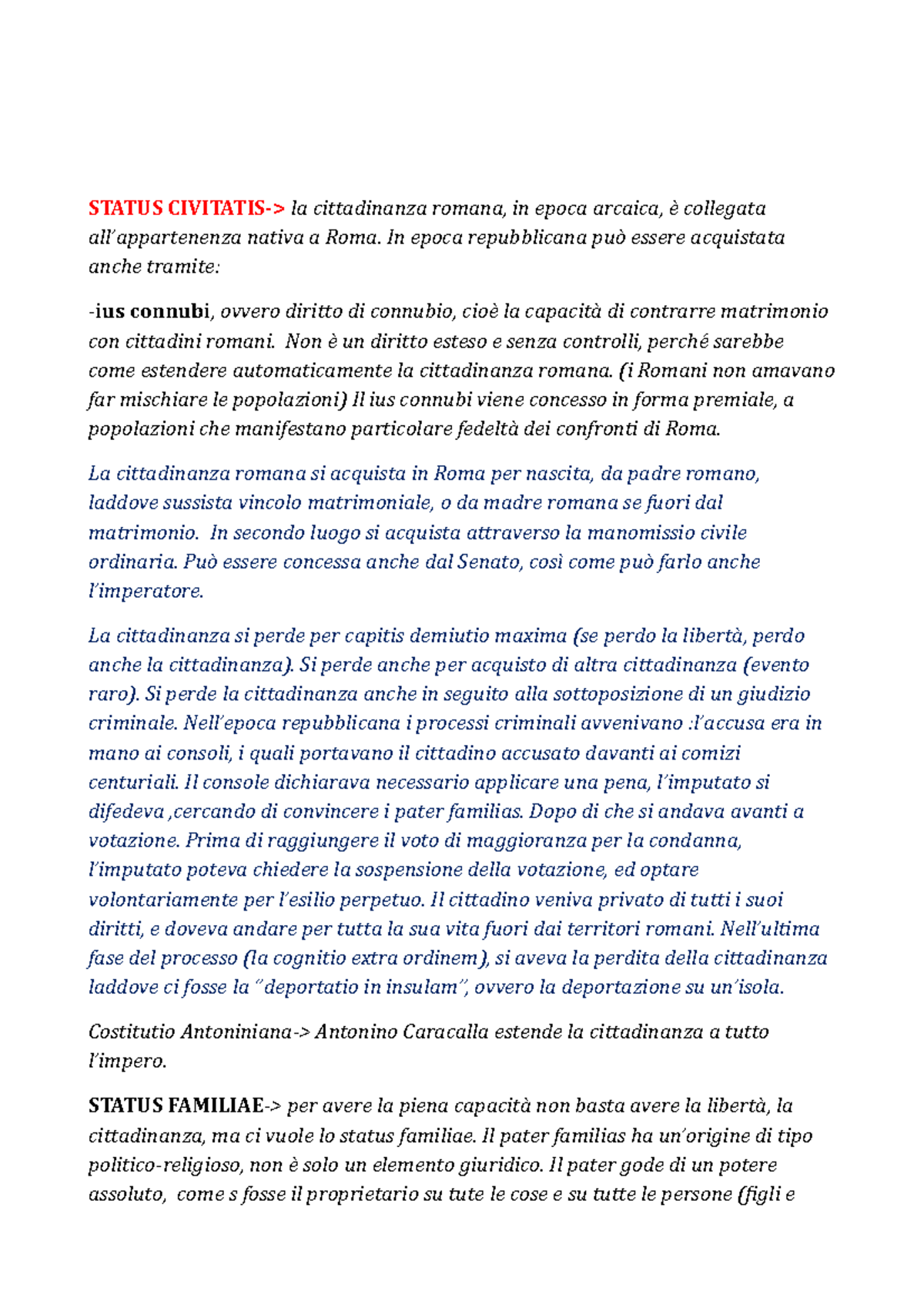 Status Civitatis- Istituzioni di diritto romano I - STATUS CIVITATIS ...