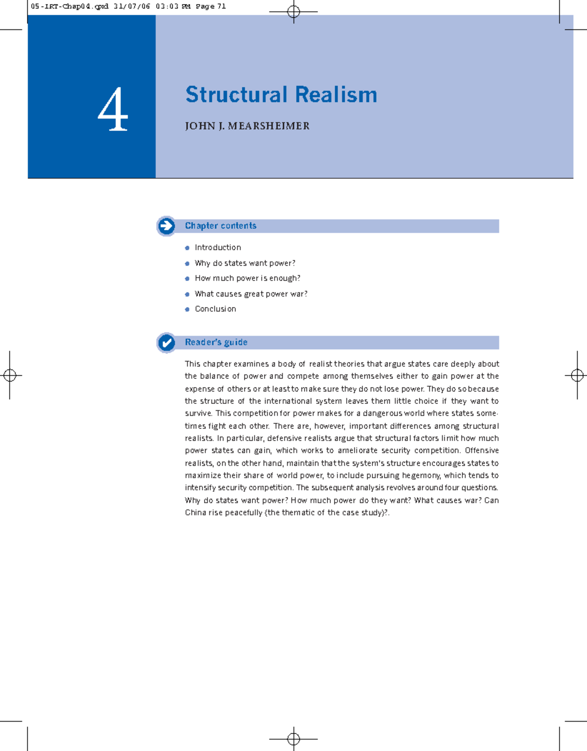 1Structural Realism Mearsheimer - 4 Chapter contents Introduction Why ...