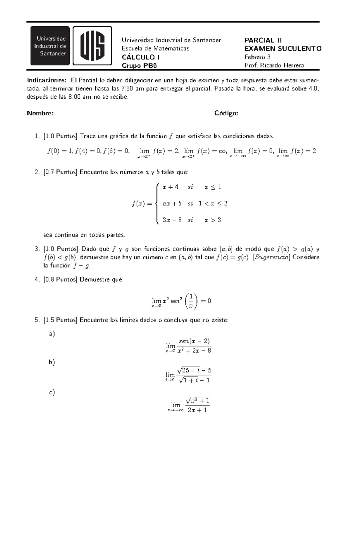 Parcial 2 Calculo I - Universidad Industrial De Santander Universidad ...