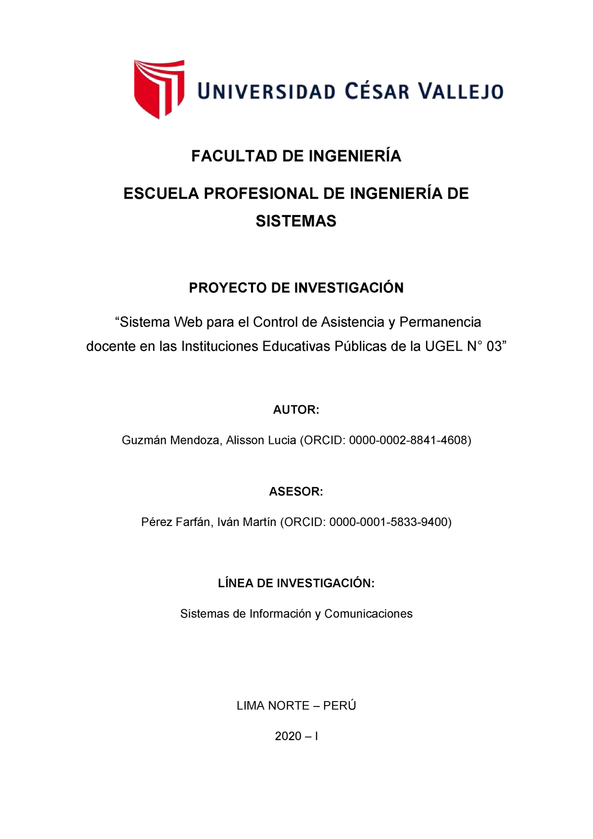 Modelo - proyecto de investigacion - copia - FACULTAD DE INGENIERÍA ESCUELA  PROFESIONAL DE - Studocu