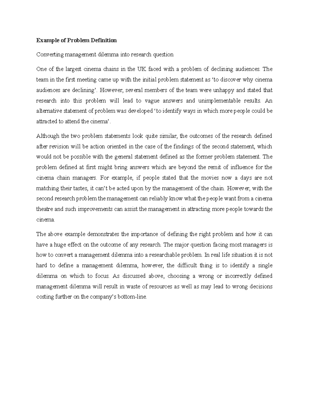 Example of Problem Definition - Example of Problem Definition ...