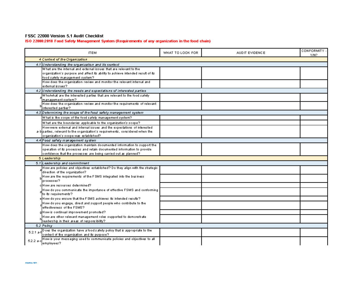 FSSC 22000 Version 5 1 Audit Checklist 1679795219 - FSSC 22000 Version ...