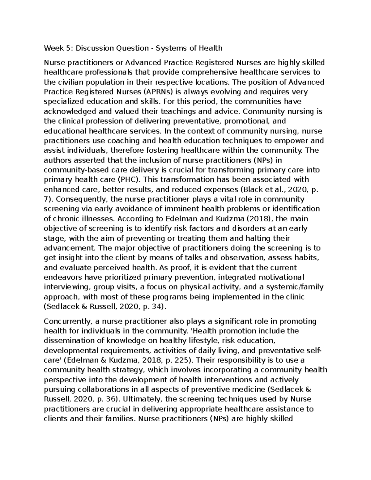 FNP 590 wk 5 d1 - Discussions - Week 5: Discussion Question - Systems ...