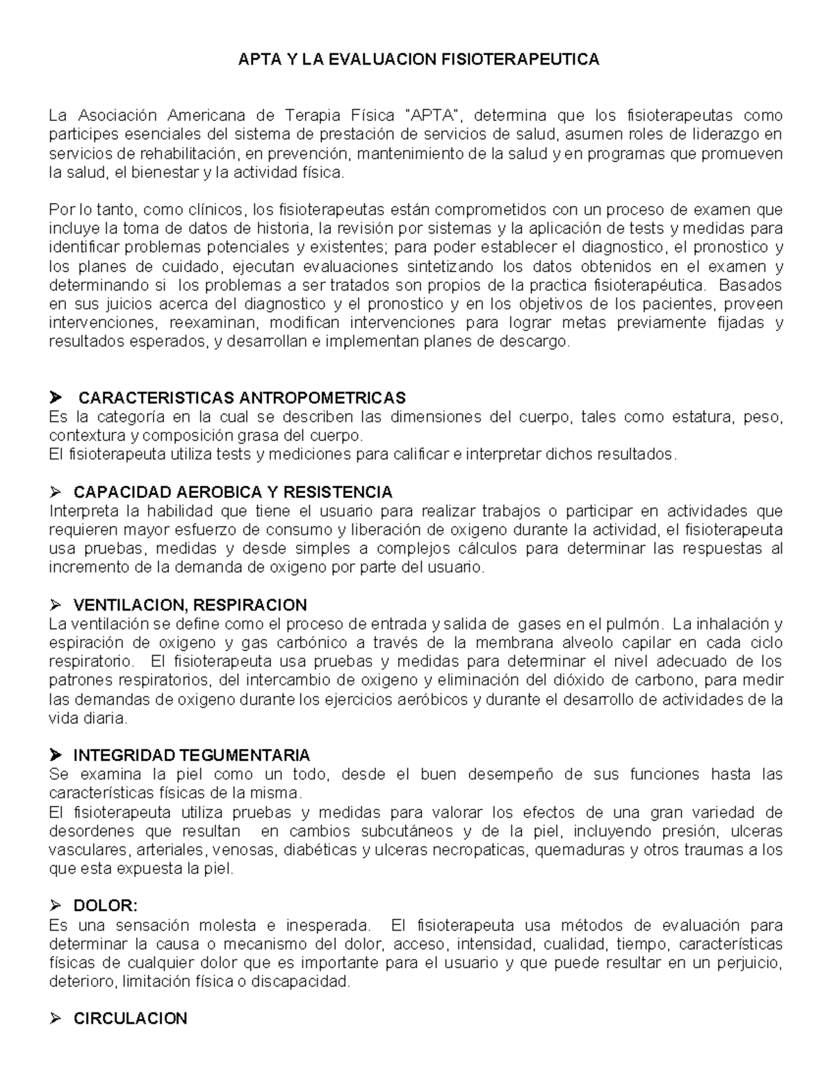 Actualizacion APTA 2016 - APTA Y LA EVALUACION FISIOTERAPEUTICA La ...