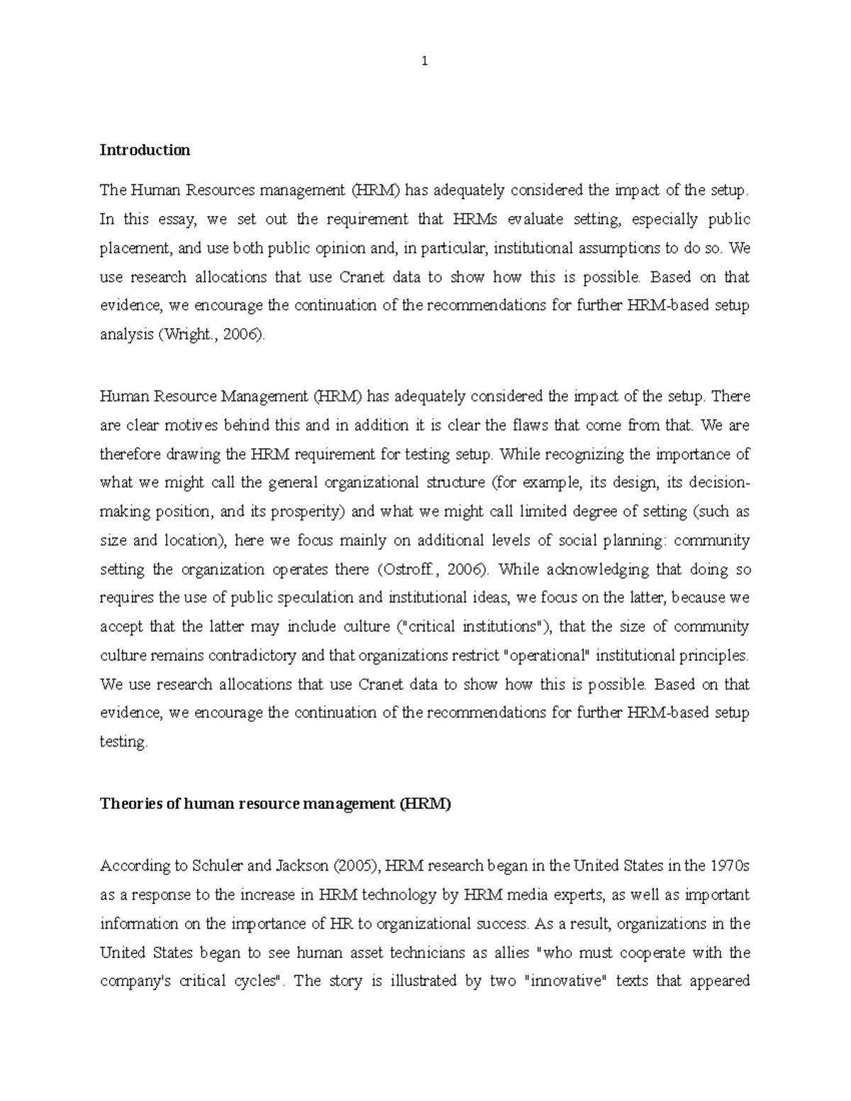 Context so important for HRM research and practice - Introduction The ...