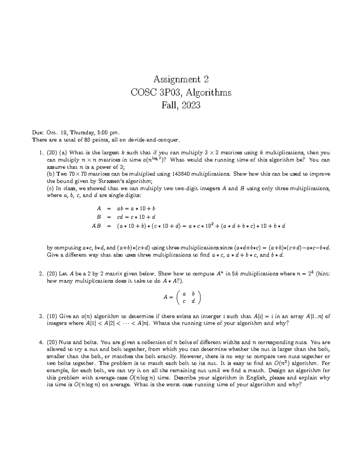 A2 - Programming Lang - Assignment 2 COSC 3P03, Algorithms Fall, 2023 ...